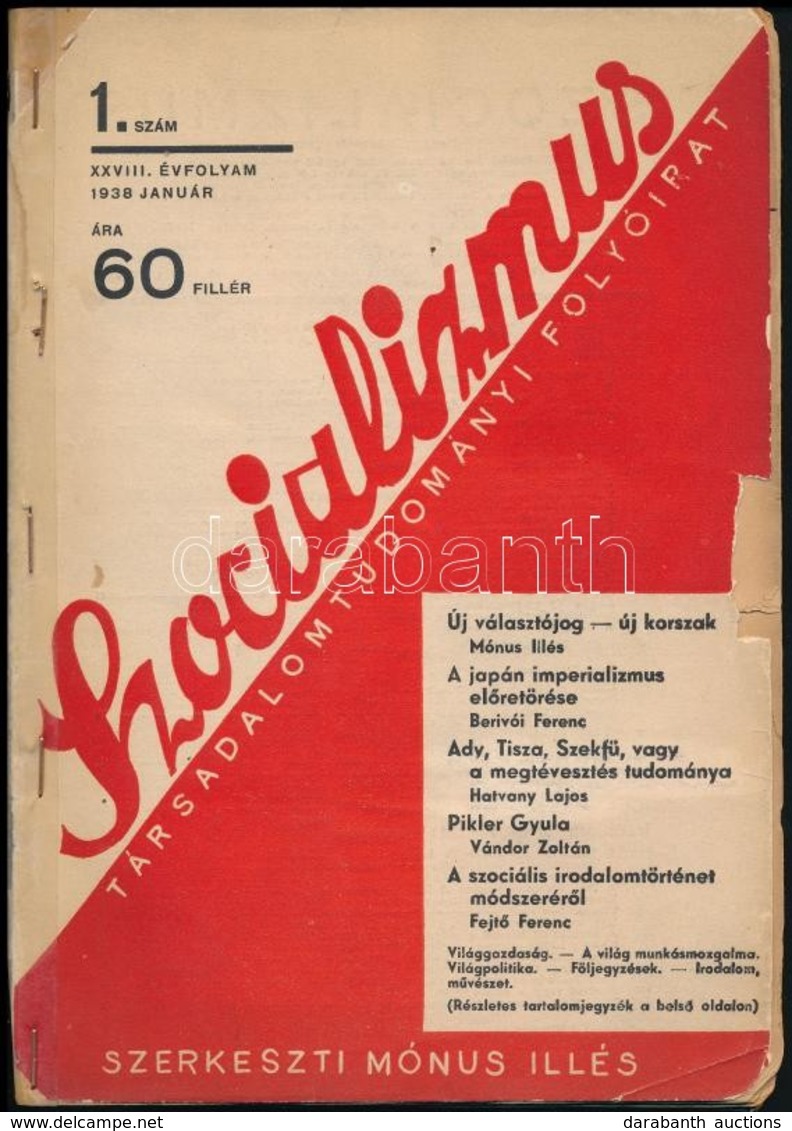 1938 A Szocializmus C. Folyóirat XXVIII. évf 1. Száma - Sin Clasificación