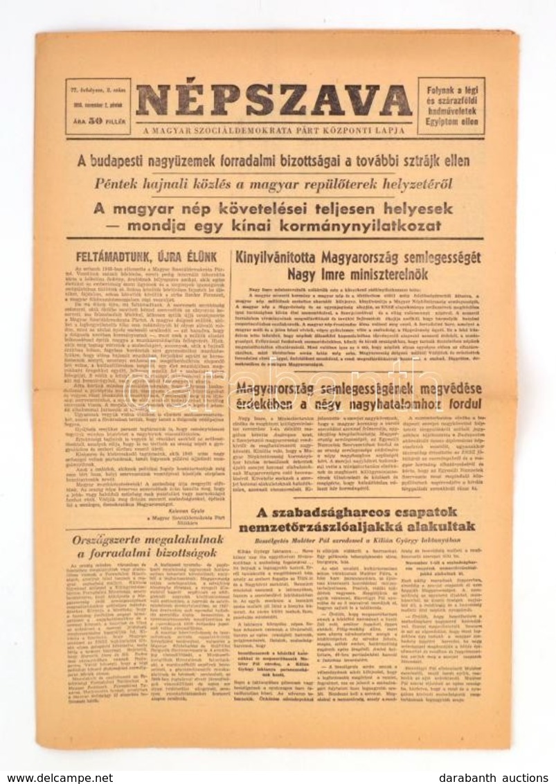 1956. November 2. A Népszava 77. évfolyamának 2. Száma, Benne A Forradalom Híreivel - Unclassified