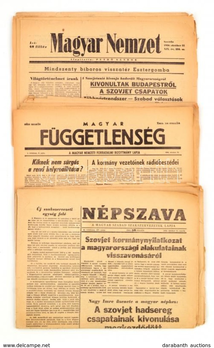 1956 Vegyes 1956-os újság Tétel, 12 Db. Magyar Függetlenség I. évf. 3. Sz. Déli Kiadás, 4. Sz. Reggeli Kiadás, 4. Sz., 5 - Unclassified