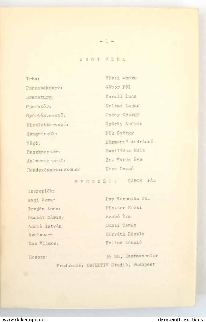 1979 Vészi Imre: Angi Vera. Objektív Stúdió Információs Füzet 9. Bp., Objektív Studió, 113 P. - Sin Clasificación