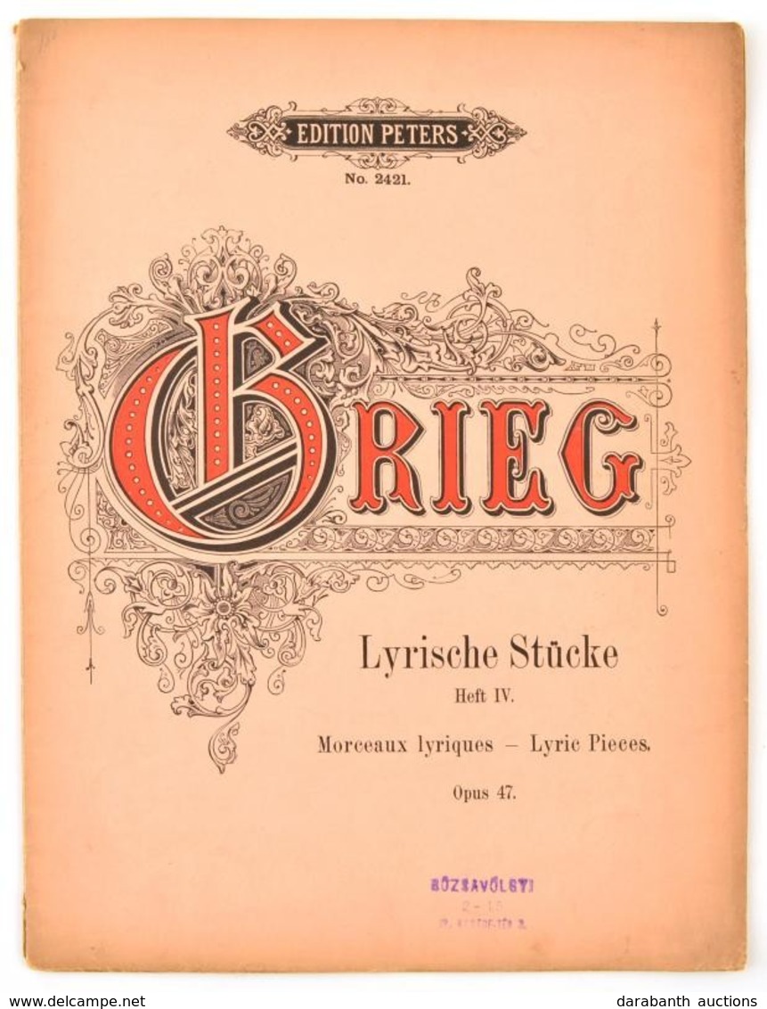 Ccca 1900 Grieg Lyrische Stücke Zongorára Kotta - Otros & Sin Clasificación