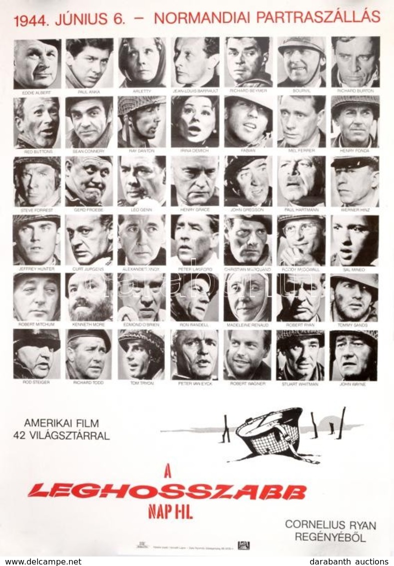 1962 A Leghosszabb Nap, Amerikai Háborús Filmplakát, Helikon Film, Zalaegerszeg, Zalai Nyomda, A Szélén Kis Gyűrődéssel, - Other & Unclassified