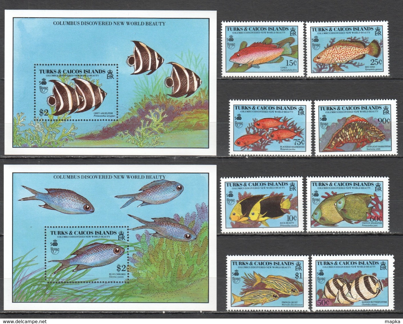 D259 1990 TURKS & CAICOS IS. FISH MARINE LIFE #920-7 MICHEL 27 EURO 2BL+SET MNH - Meereswelt