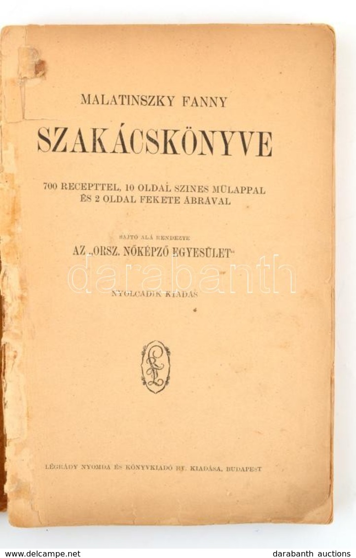 Malatinszky Fanny Szakácskönyve. Sajtó Alá Rendezte: Az Orsz. Nőképző Egyesület. Bp.,én., Légrády, 256 P. Nyolcadik Kiad - Ohne Zuordnung