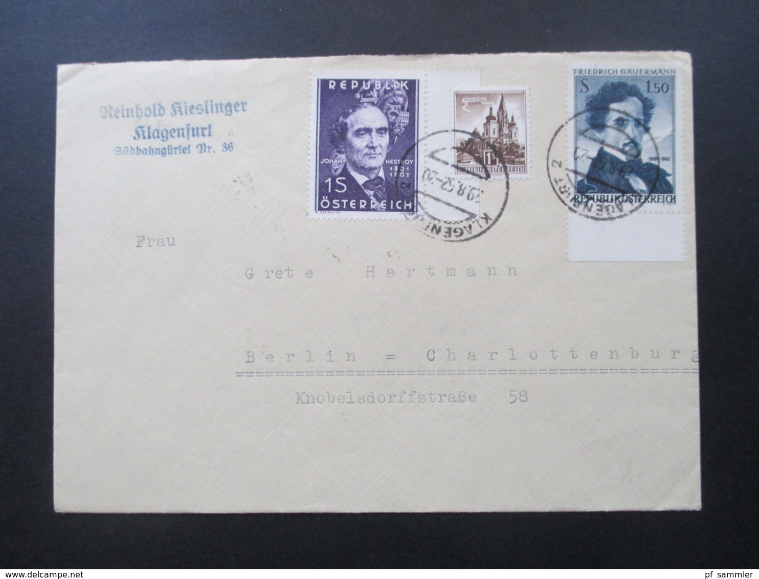 Österreich 1962 MiF 2 Sondermarken Vom Bogenrand Klagenfurt Nach Berlin Charlottenburg - Cartas & Documentos