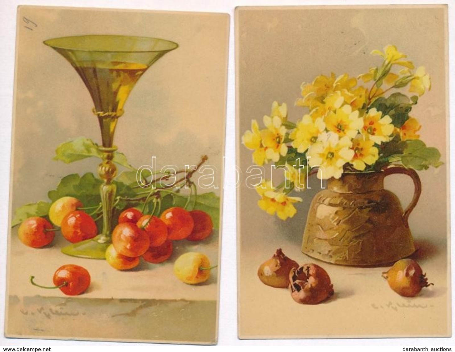 * 6 Db RÉGI C. Klein Litho Virág Motívumlap / 6 Pre-1945 Litho Flower Motive Postcards Signed By C. Klein - Unclassified