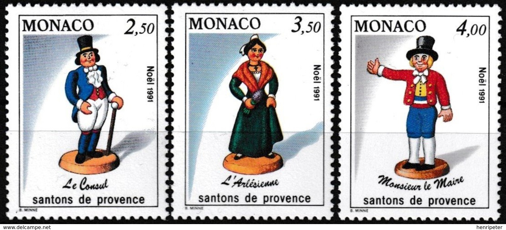 Série De 3 T.-P. Neufs** - Santons De Provence Le Consul L'Arlésienne Monsieur Le Maire - N° 1794/6 (Yvert)  Monaco 1991 - Neufs