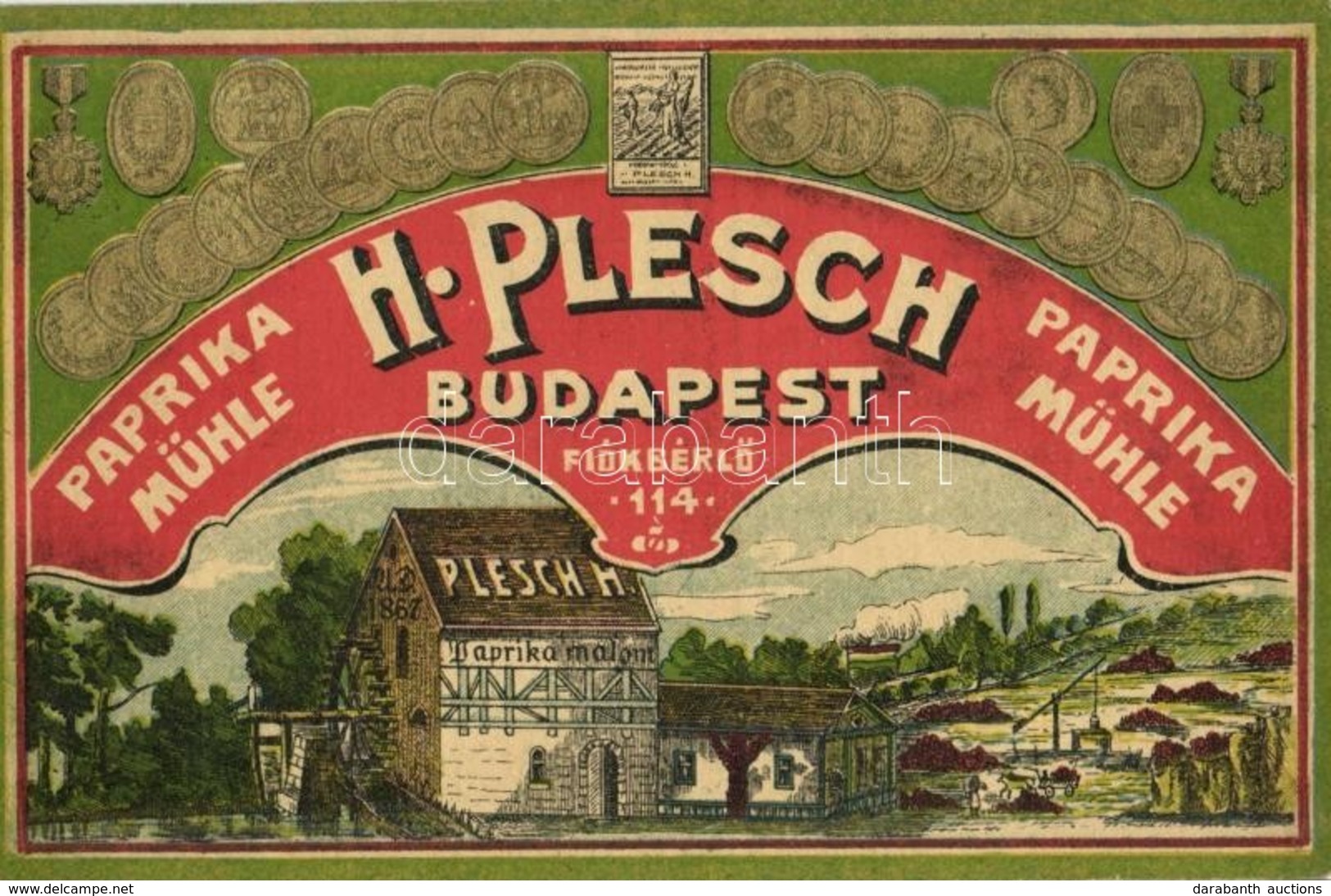 T2/T3 1908 Budapest, Pozsonyi H. Plesch Paprika Malom Szecessziós Reklámlapja. Fiókbérlő 114. / Paprika Mühle, Rosen-Pap - Sin Clasificación