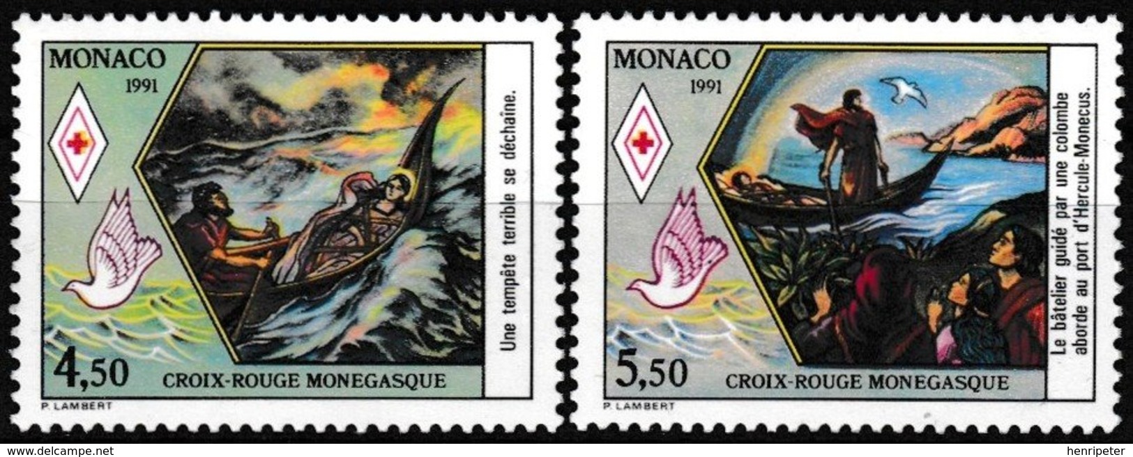 Série De 2 Timbres-poste Gommés Neufs** Croix-Rouge Monégasque Vie De Sainte-Dévôte - N° 1797-1798 (Yvert) - Monaco 1990 - Neufs