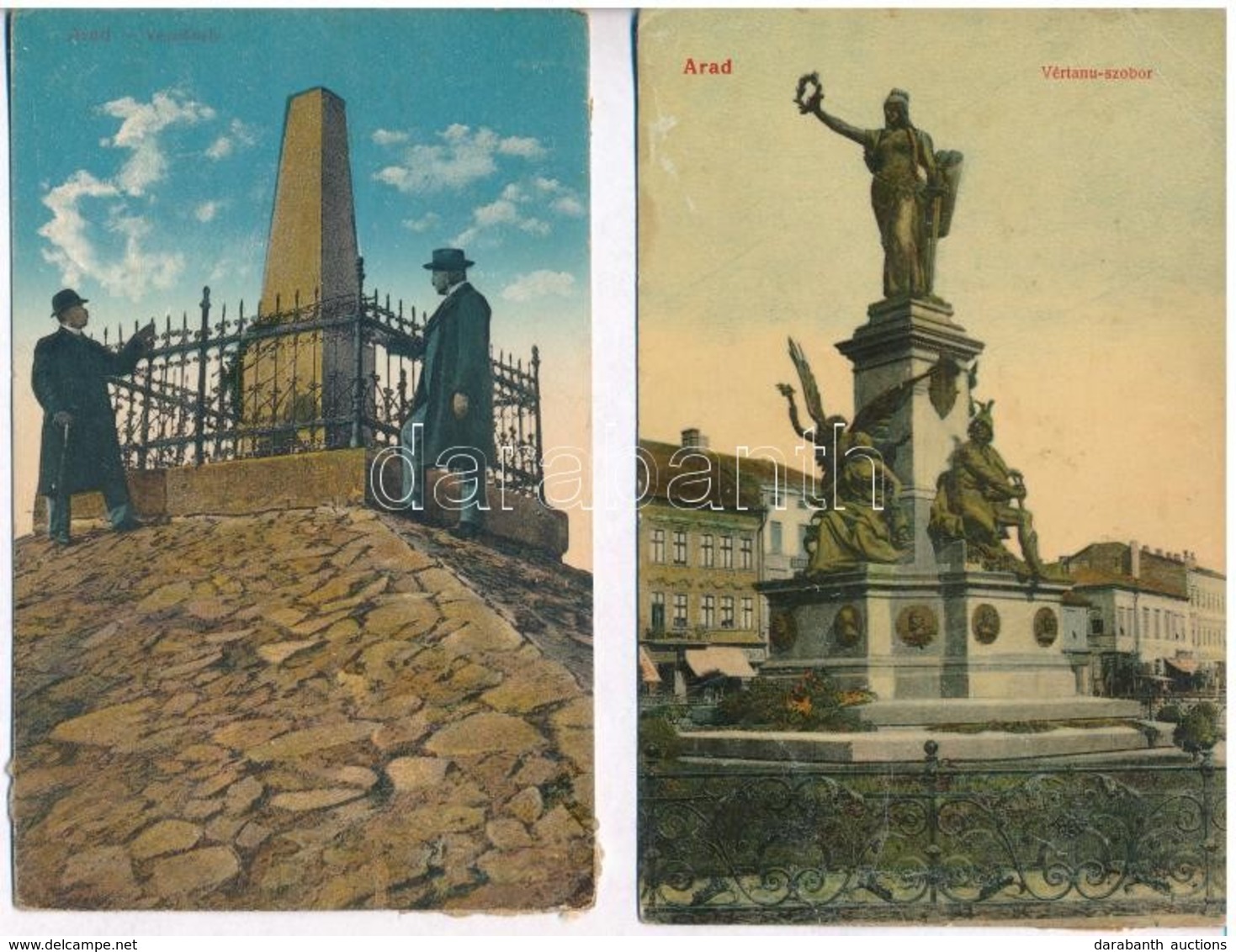 * Arad, Vértanú Szobor és Vesztőhely - 2 Db Régi Képeslap Ragasztónyommal A Hátoldalakon / Martyrs' Statues - 2 Pre-1945 - Unclassified