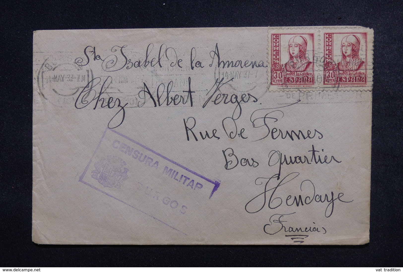 ESPAGNE - Cachet De Censure De Burgos Sur Enveloppe Pour La France En 1937, Affranchissement Plaisant - L 46771 - Republikanische Zensur