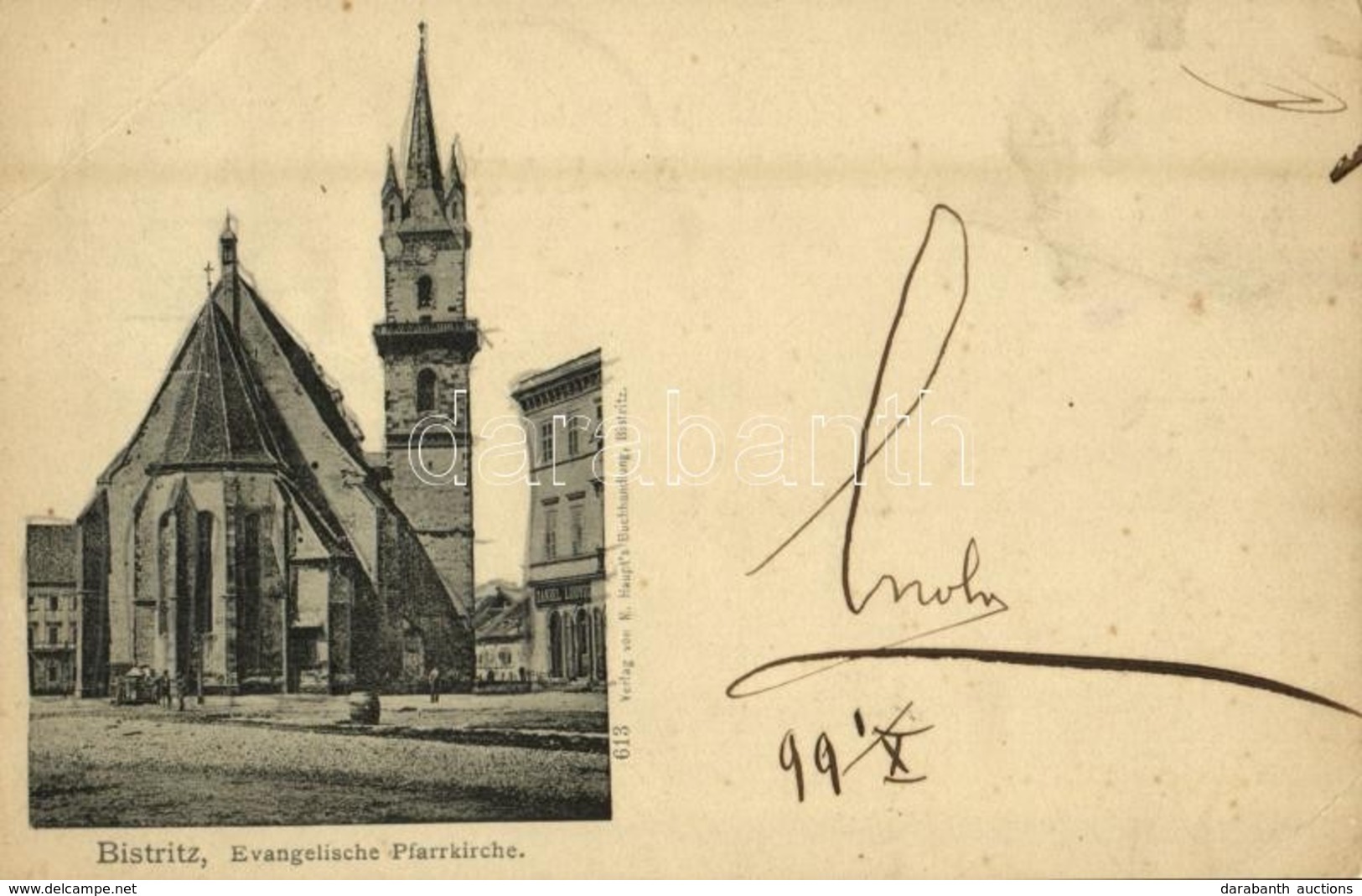 * T3 1899 Beszterce, Bistritz, Bistrita; Evangelische Pfarrkirche. Verlag V. M. Haupt's Buchhandlung / Evangélikus Templ - Sin Clasificación