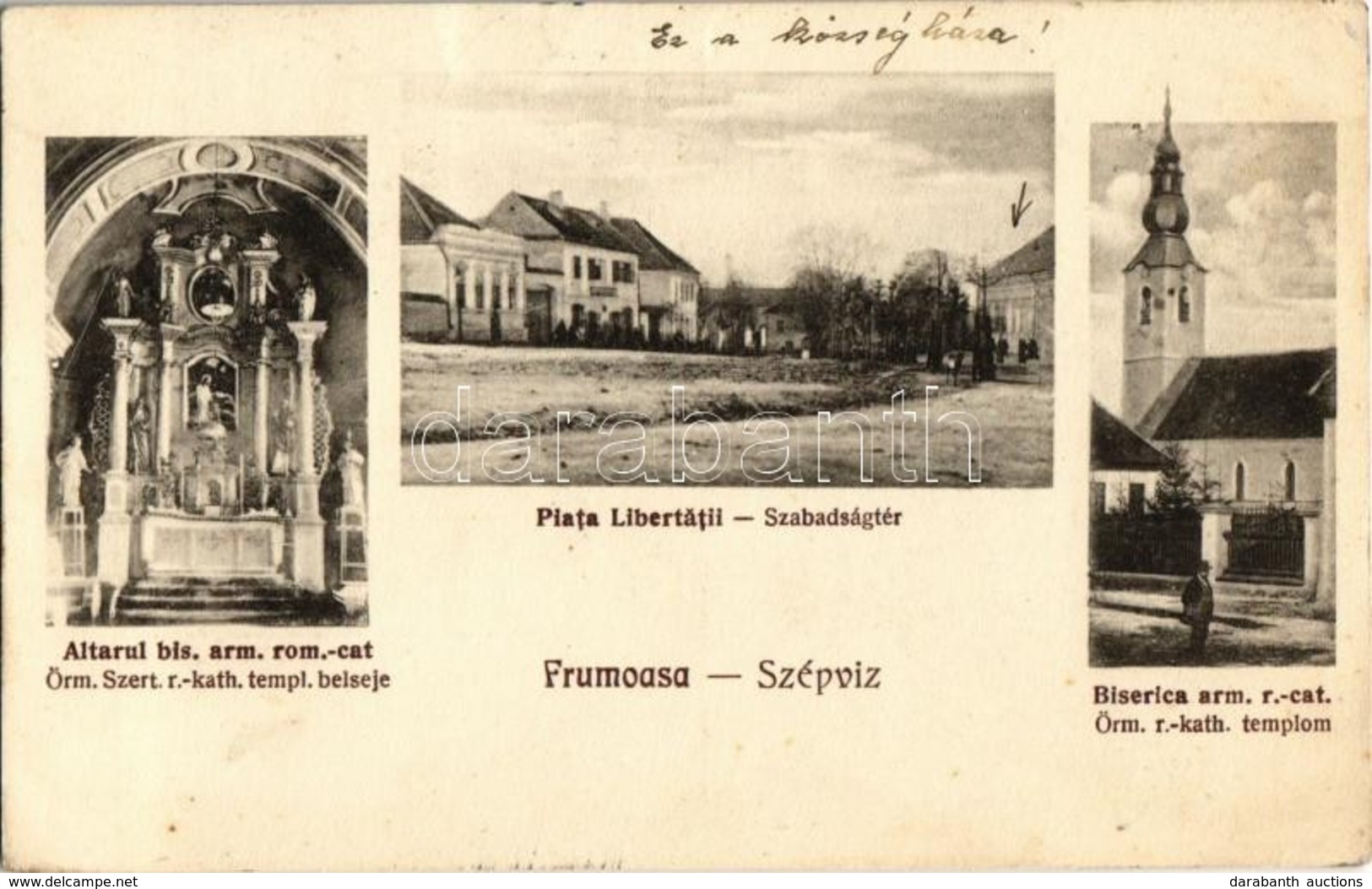 T2 1928 Csíkszépvíz, Szépvíz, Frumoasa; Szabadság Tér, Örmény Római Katolikus Templom és Belső / Biserica Arm. R.-cat.,  - Sin Clasificación