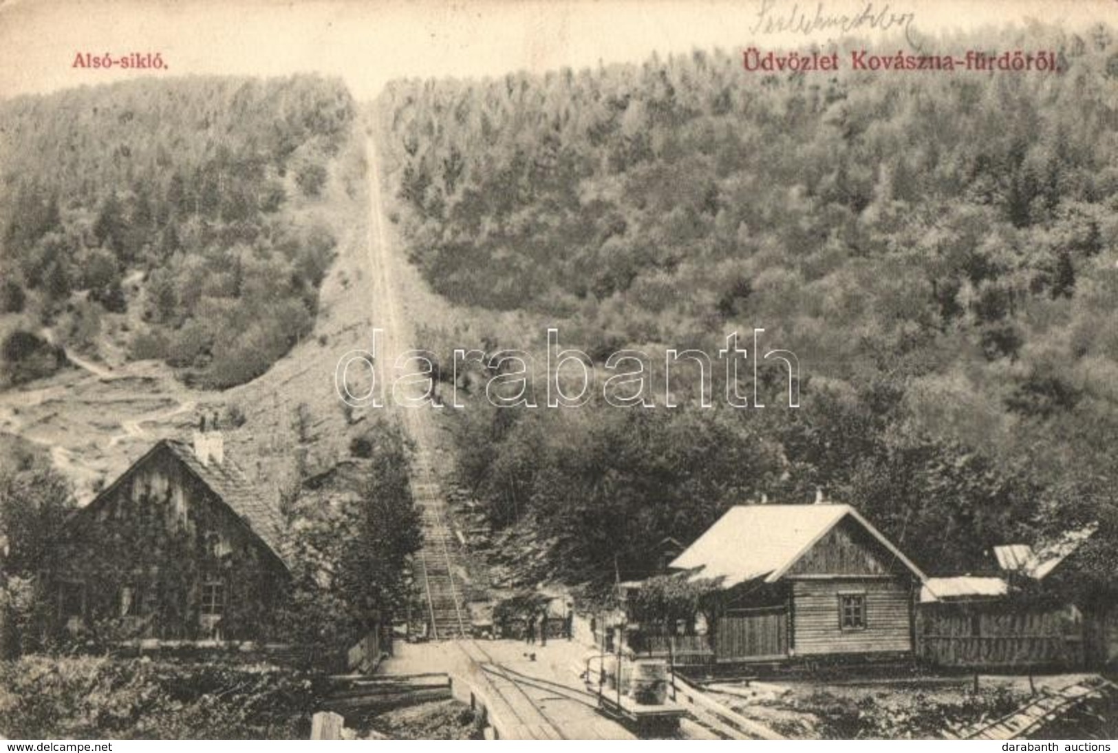 T2/T3 1907 Kovászna-fürdő, Baile Covasna; Alsó-sikló, Fatelem. Szabó Nyomda Kiadása / Lumber Yard, Funicular To Comandau - Unclassified