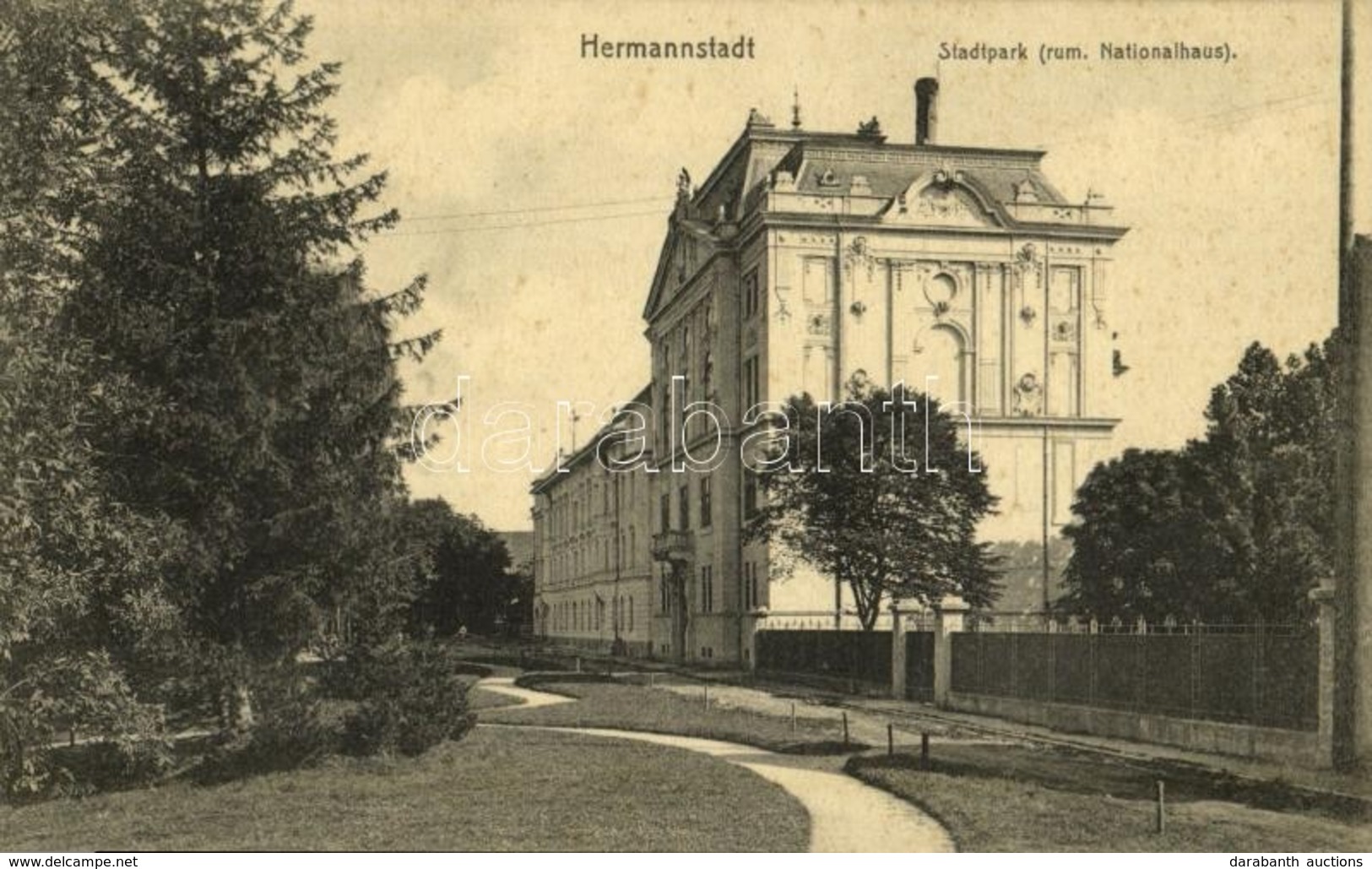 T2 1915 Nagyszeben, Hermannstadt, Sibiu; Városliget, Román Nemzeti Ház / Stadtpark, Rum. Nationalhaus / Park, Romanian N - Ohne Zuordnung