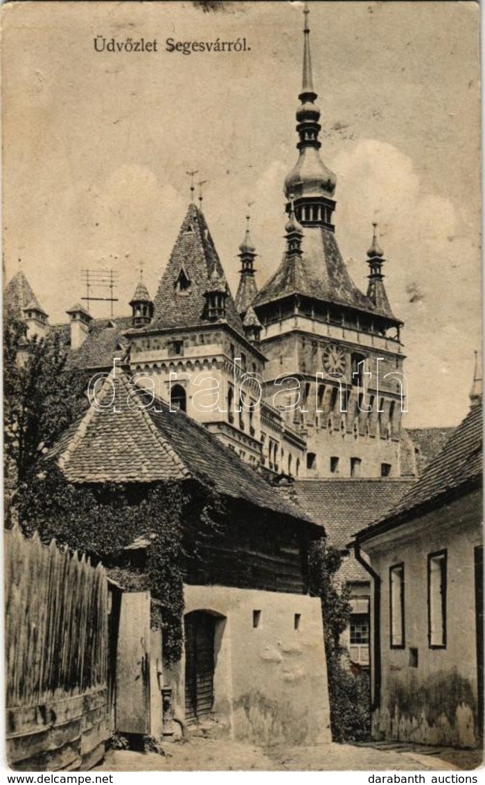 T3 1914 Segesvár, Schässburg, Sighisoara; óratorony. Kiadja Fritz Teutsch / Turnul Cu Ceas / Clock Tower (felületi Sérül - Unclassified
