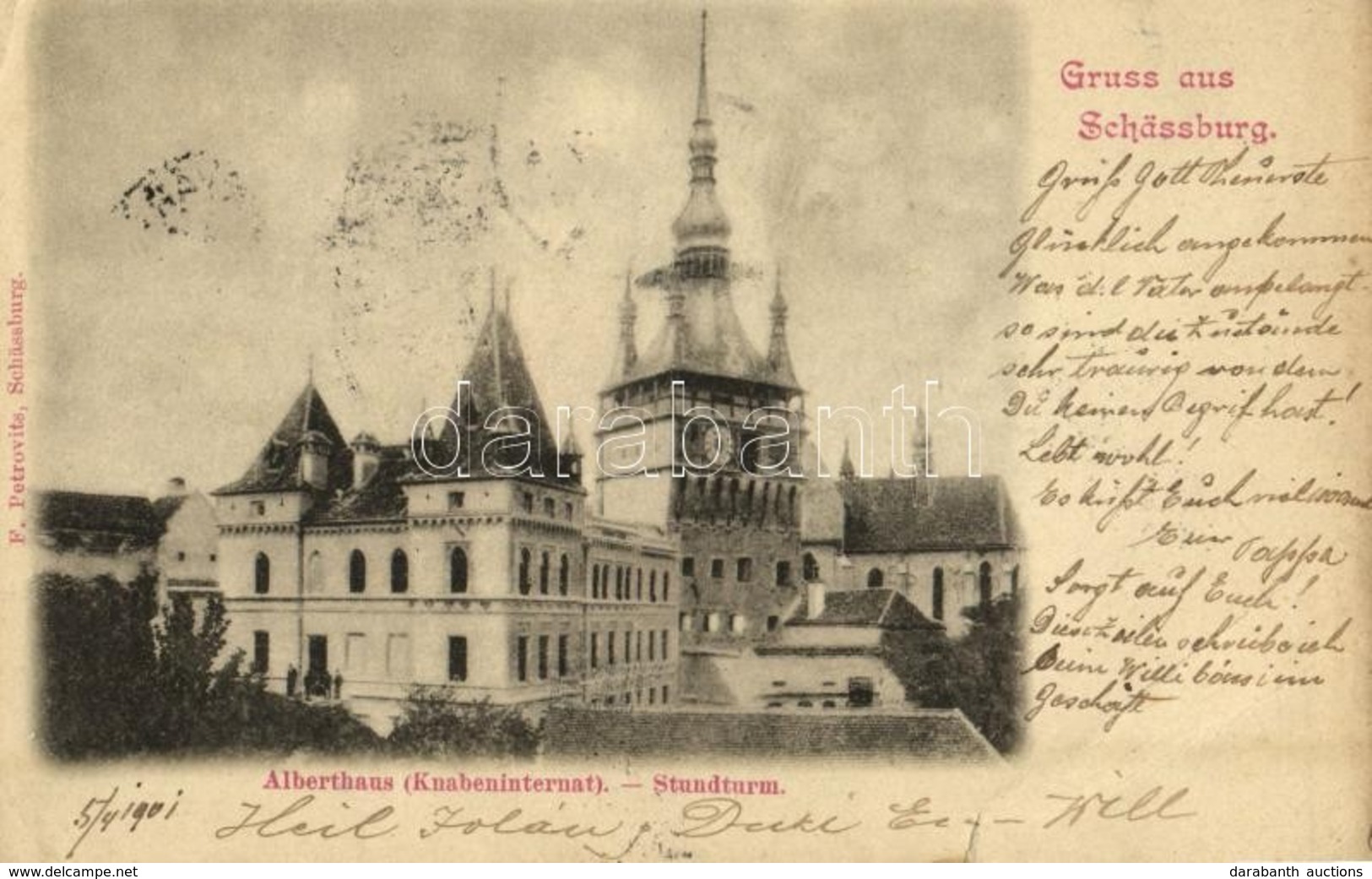 T3 1901 Segesvár, Schässburg, Sighisoara; Fiú Kollégium, Óratorony / Alberthaus (Knabeninternat), Stundturm / Clock Towe - Unclassified