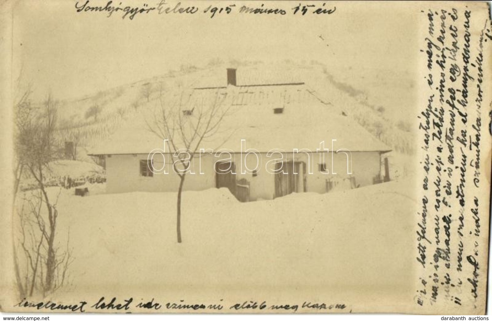 * T3/T4 1915 Somlyógyőrtelek, Giurtelecu Simleului; Gyulay Károly Kastélya Télen és Saját Levele Szüleinek  / Castle In  - Unclassified