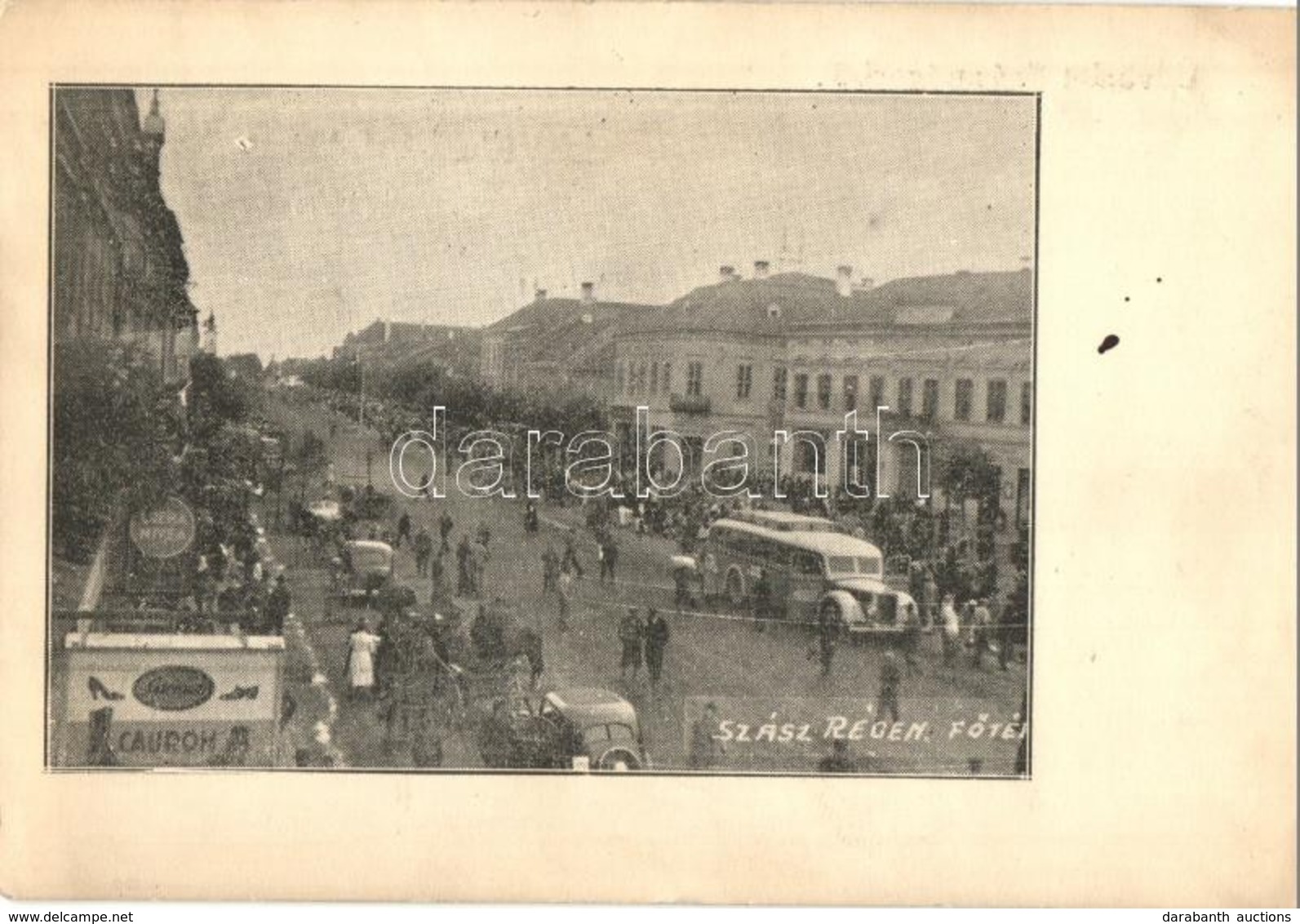 T2/T3 Szászrégen, Reghin; Fő Tér, Autóbusz, Automobilok, Tömeg, üzletek / Main Square, Autobus, Automobiles, Crowd, Shop - Sin Clasificación