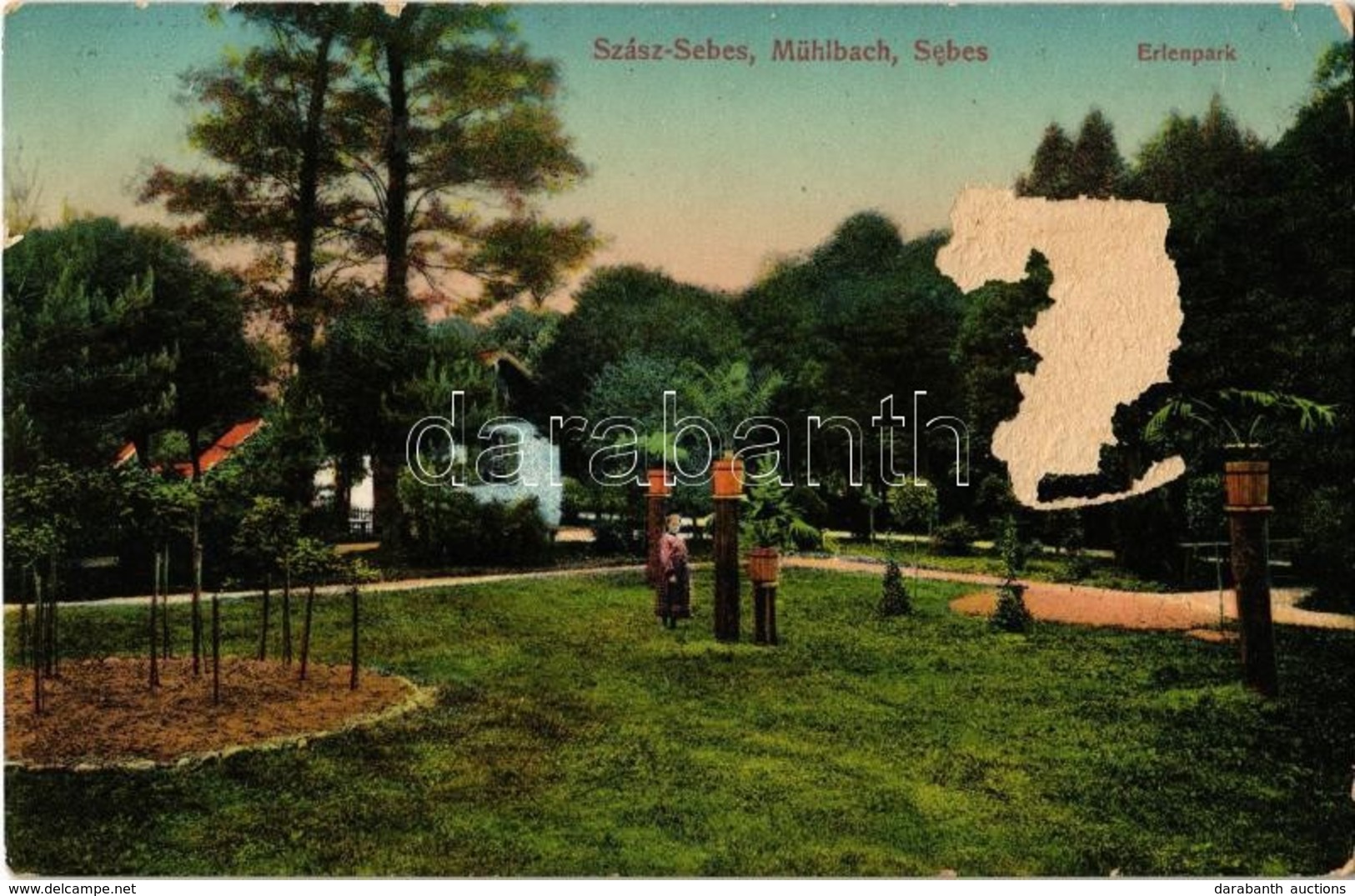 T3 1911 Szászsebes, Mühlbach, Sebesul Sasesc, Sebes; Erlenpark / Park. Kiadja A. Gross / Park (felületi Sérülés / Surfac - Unclassified