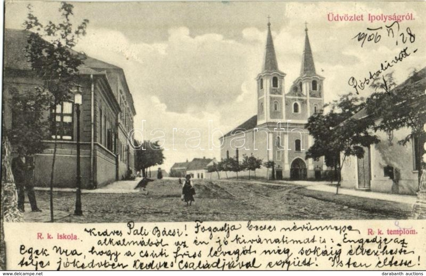 T2 1906 Ipolyság, Sahy; Római Katolikus Templom és Iskola, Utca. Polgár J. Kiadása / Church And School, Street - Otros & Sin Clasificación