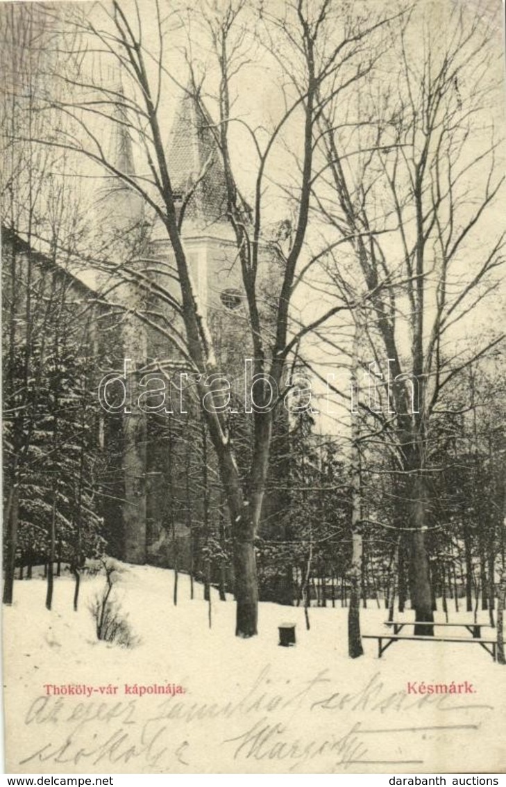 T4 1917 Késmárk, Kezmarok;  Thököly Vár Kápolnája Télen. Schmidt R. C. Kiadása / Thököly Castle's Chapel In Winter (r) - Other & Unclassified