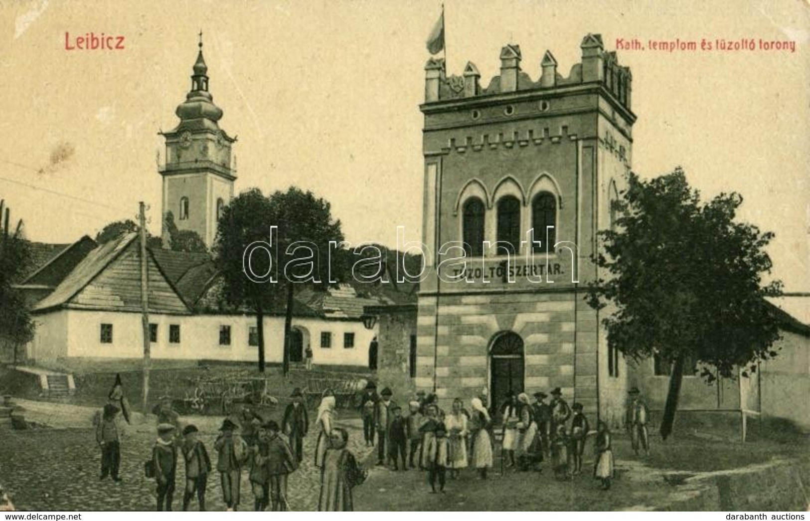 T2/T3 1910 Leibic, Leibicz, Leibitz, Lubica; Római Katolikus Templom, Tűzoltótorony, Tűzoltószertár. W. L. Bp. 2881. Kia - Other & Unclassified