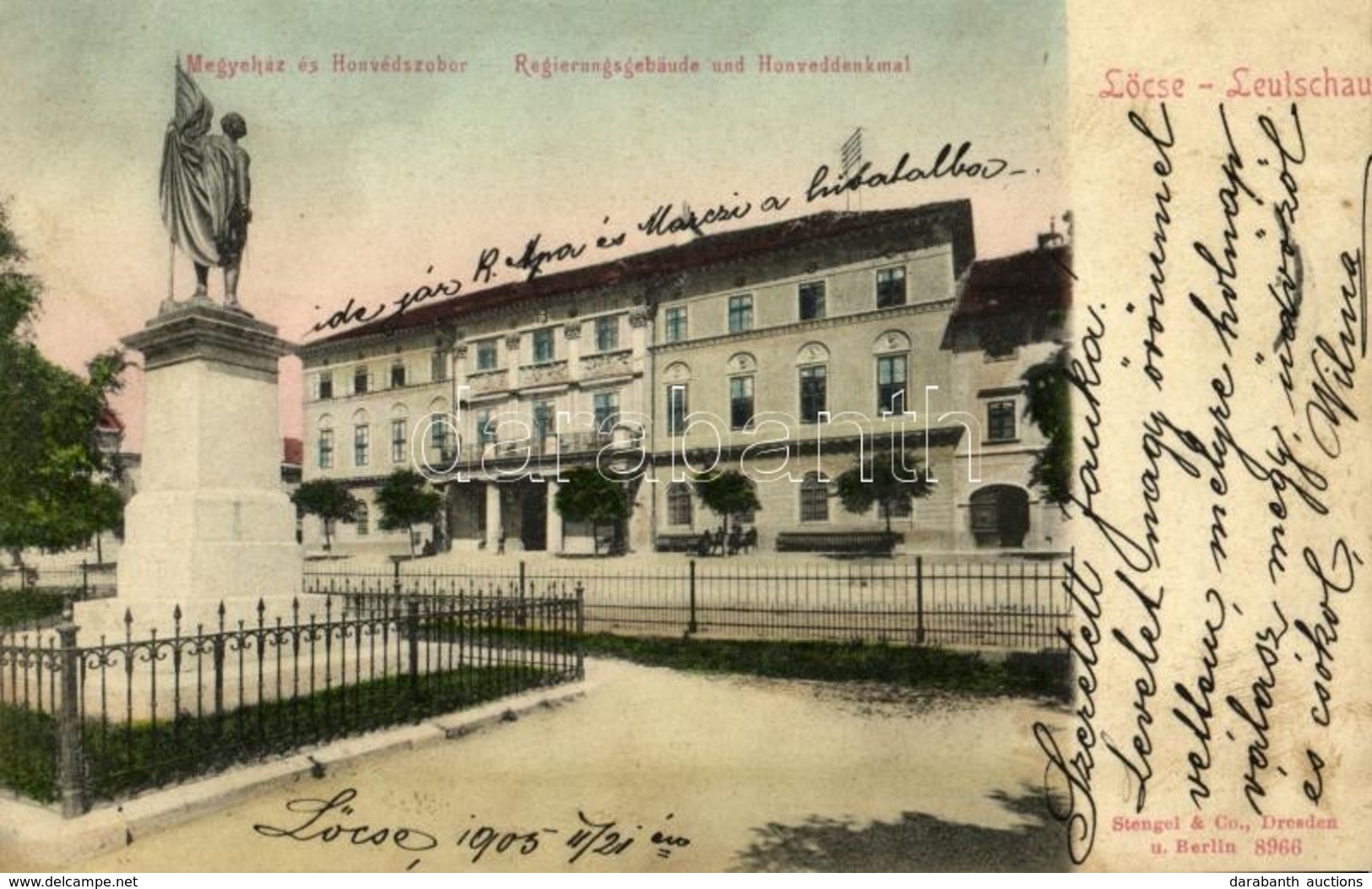 T2 1905 Lőcse, Leutschau, Levoca; Megyeház és Honvéd Szobor / Regierungsgebäude, Honvéd Denkmal / County Hall, Military  - Other & Unclassified