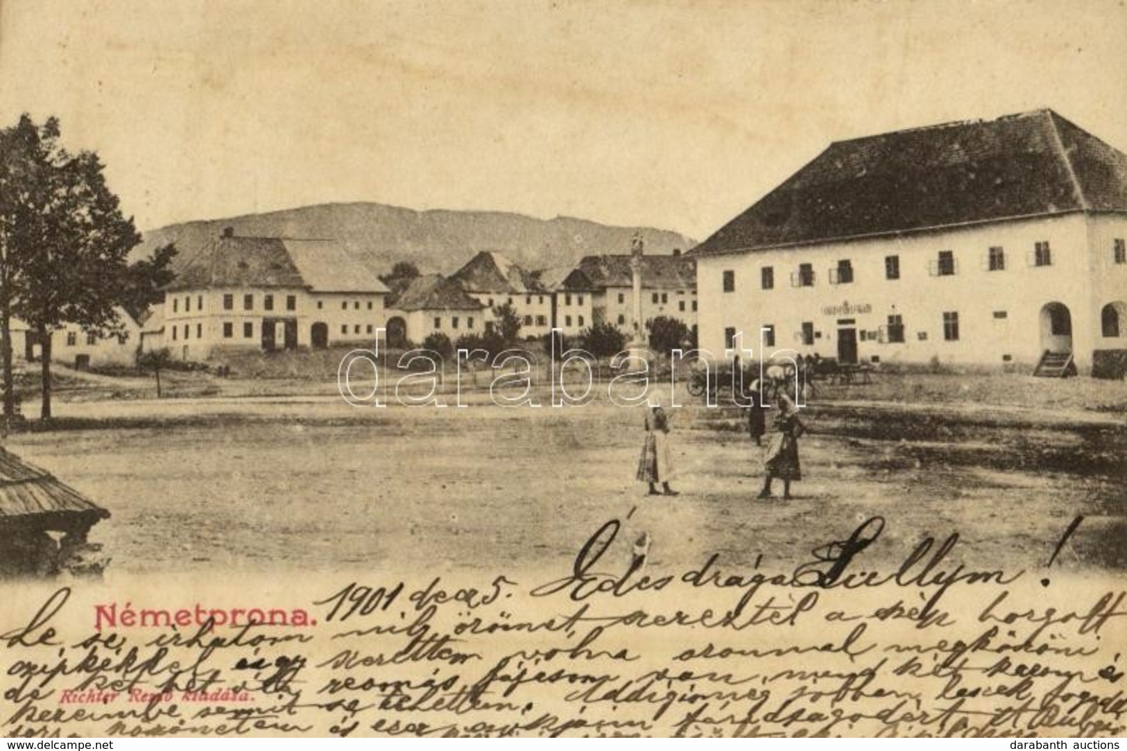 T3 1901 Németpróna, Nemecké Právno, Nitrianske Pravno; Utcakép, Városi Vendégfogadó. Kiadja Richter Rezső / Street View, - Other & Unclassified