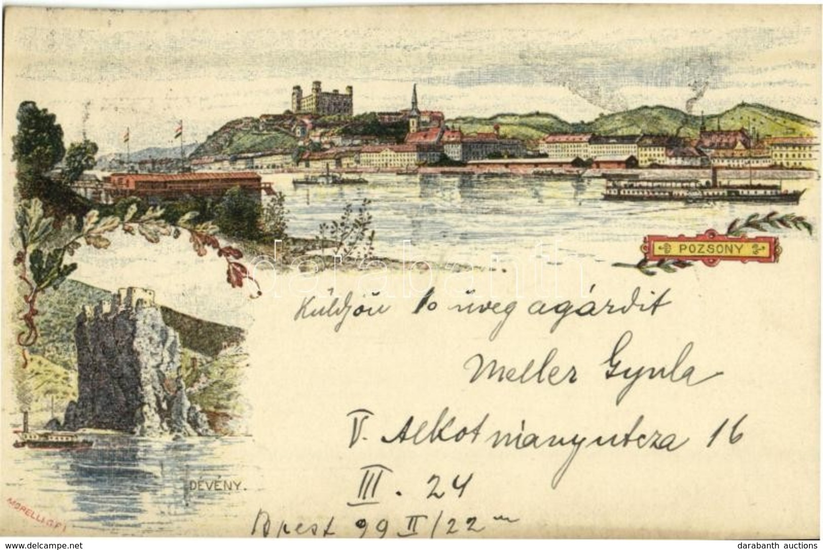 T2 1899 Pozsony, Pressburg, Bratislava; Ezredéves Országos Kiállítás, Dévényi Vár, Gőzhajók / Devín Castle, Steamships,  - Other & Unclassified