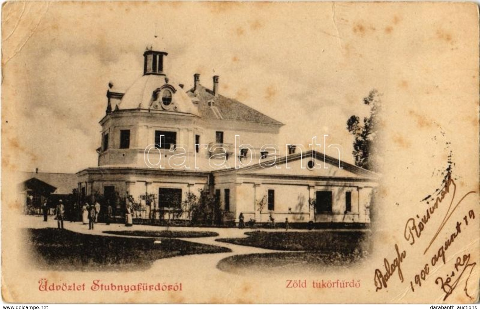 T3 1900 Stubnyafürdő, Túróchévíz, Stubnianske Teplice, Turcianske Teplice; Zöld Tükörfürdő / Spa, Bathing House  (EB) - Other & Unclassified
