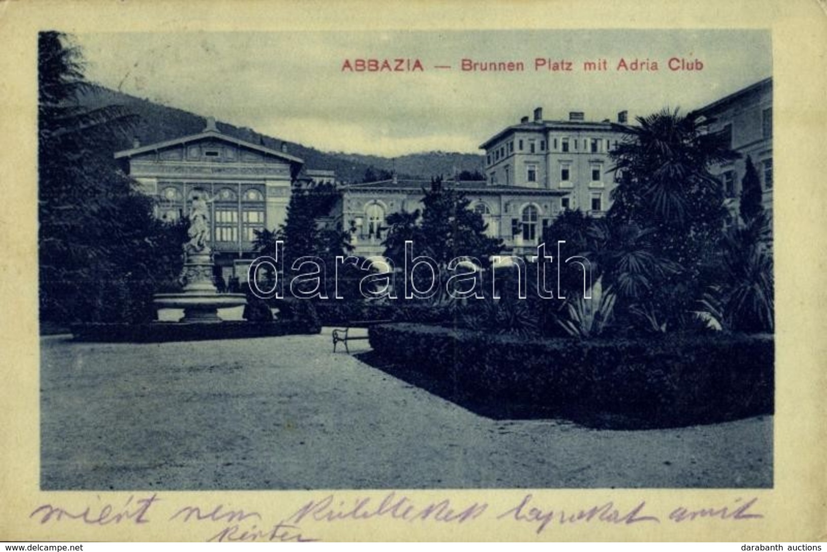 T2/T3 1913 Abbazia, Opatija; Brunnen Platz Mit Adria Club / Square, Adria Club, Restaurant (EK) - Otros & Sin Clasificación