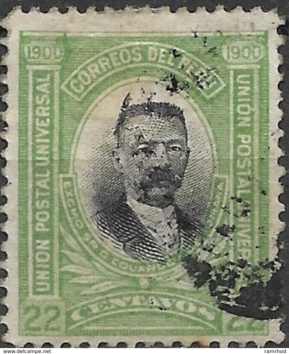 PERU 1900 President Eduardo Lopez De Romana - 22c - Black And Green FU - Peru