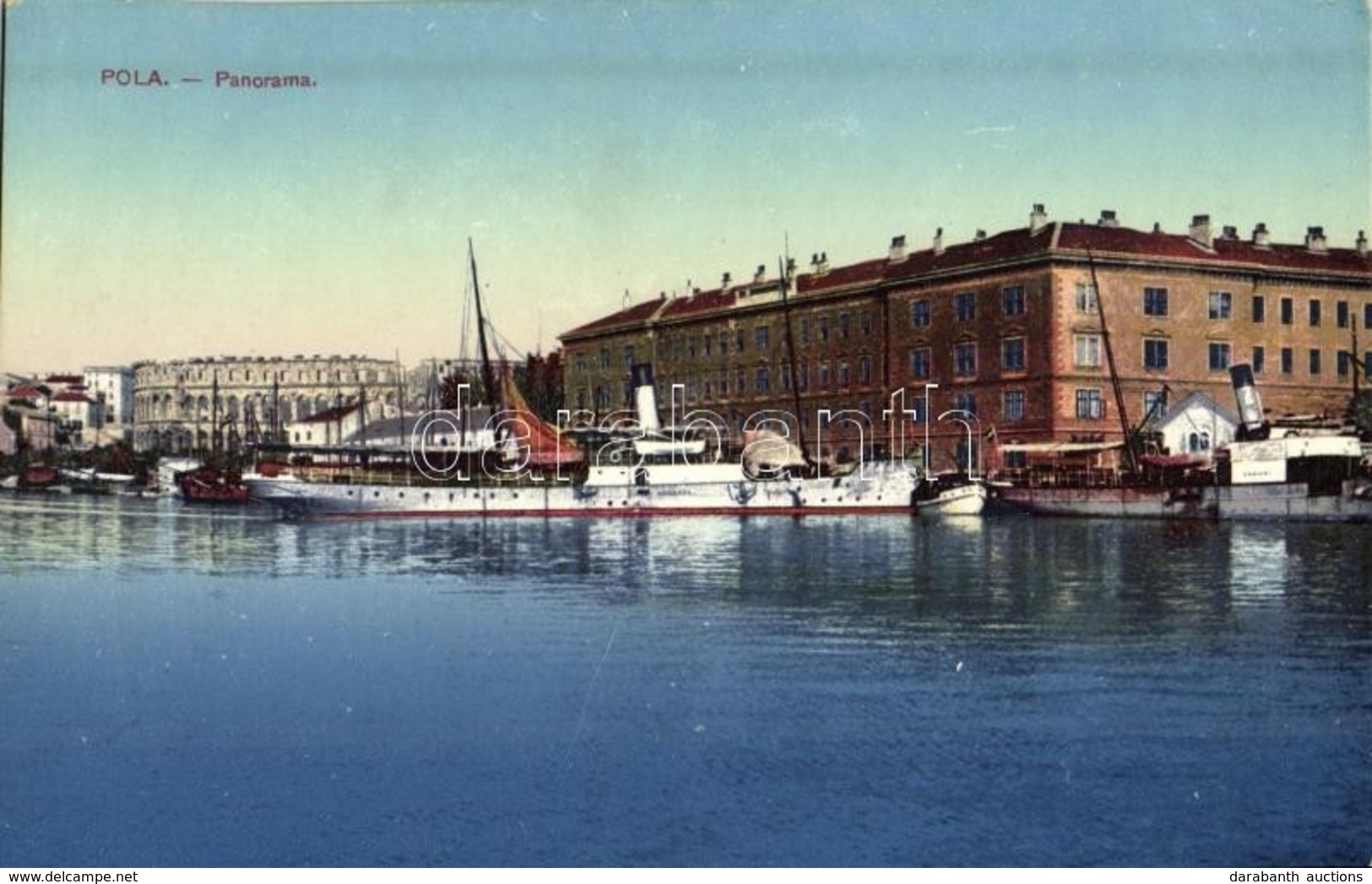 ** T2 Pola, Pula; Panorama / Port, Steamships, Amphitheatre. G. C. 1913/14. - Otros & Sin Clasificación