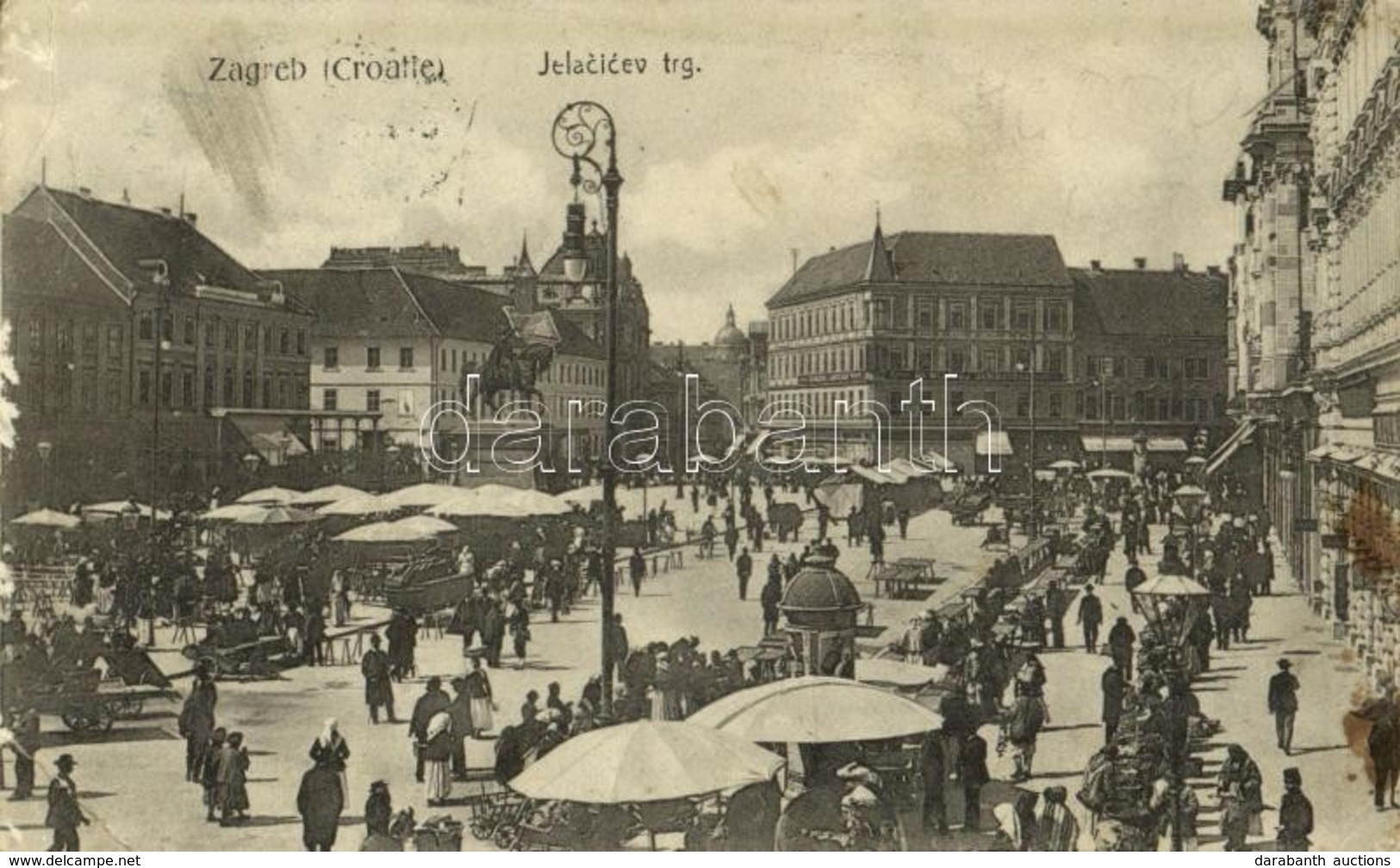 T2/T3 1911 Zagreb, Zágráb, Agram; Jelacicev Trg / Square, Market Vendors, Crowd, Shops (Rb) - Other & Unclassified