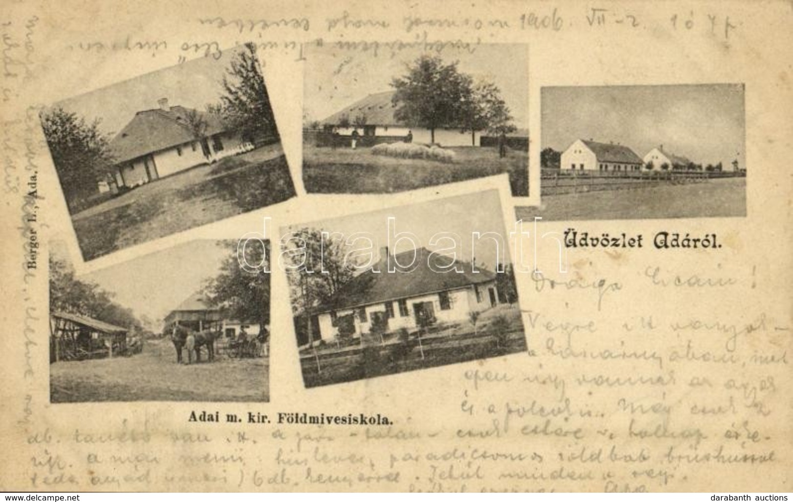 T2 1906 Ada, M. Kir. Földmívesiskola. Berger L. Kiadása / Agriculture School - Sin Clasificación