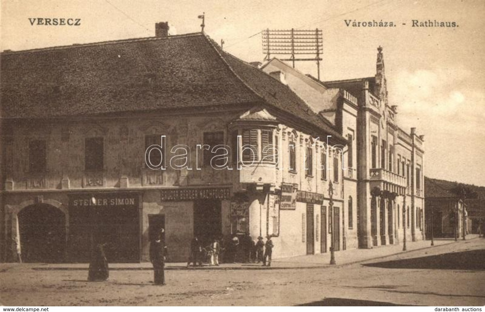 T2 1906 Versec, Vrsac; Városháza, Steiner Simon és Berger Testvérek Utóda üzlete / Rathaus, Brüder Berger Nachfolger / T - Ohne Zuordnung