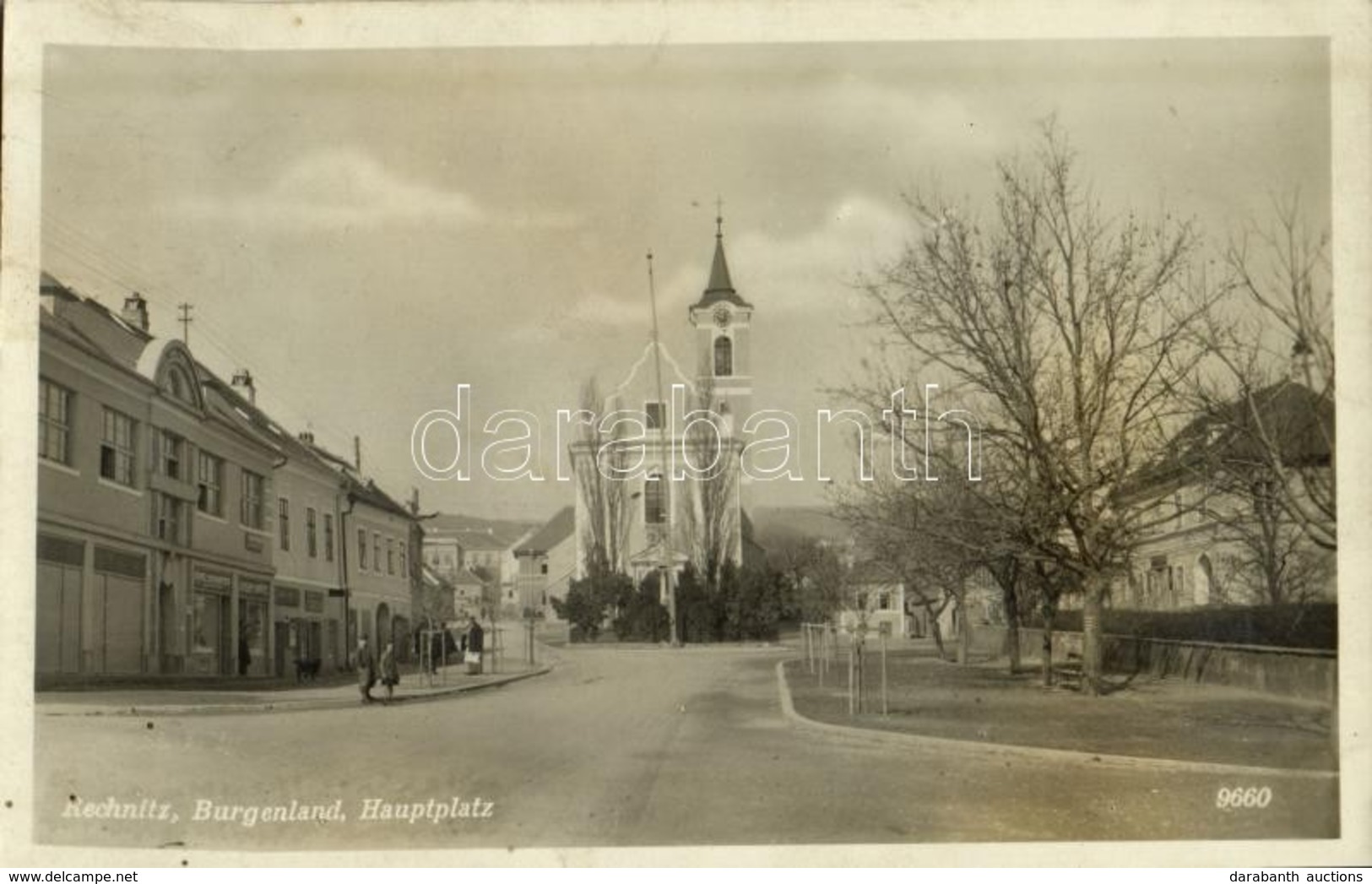 * T2/T3 Rohonc, Rechnitz; Hauptplatz / Fő Tér, Templom, Franz Kremnitzer, Josef Oppitz üzlete / Main Square, Church, Sho - Unclassified