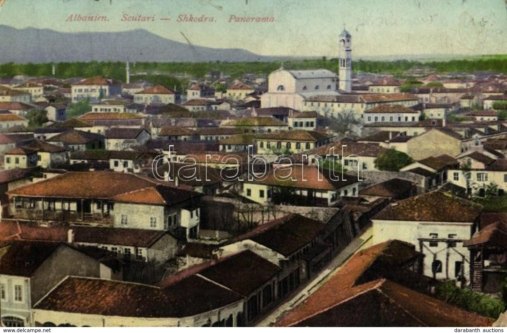 T2/T3 Shkoder, Shkodra, Skutari; Panorama / General View + 'Stabskommando Des K.u.K. Küstenschutzkommandos Dalmatien' (w - Otros & Sin Clasificación