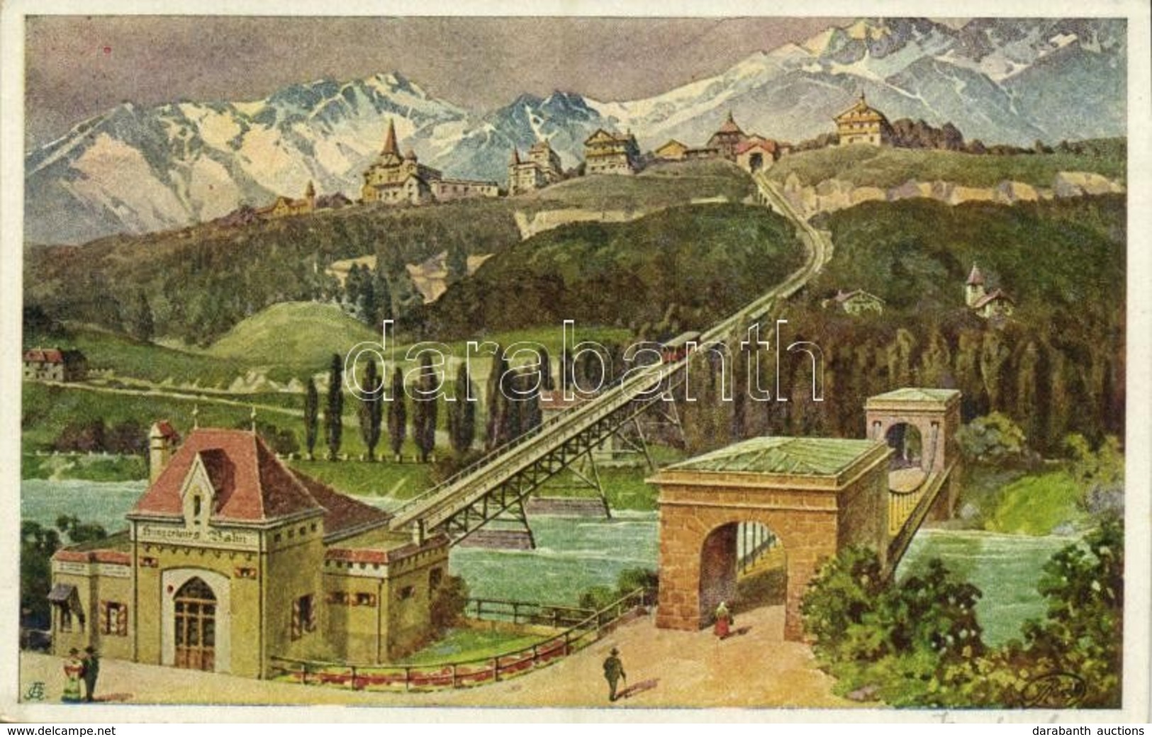 * T1/T2 Innsbruck, Hungerburgbahn, Alpenlandische Kunst Nr. 62., Verlag F. Morawetz / Funicular Railway + 'Café-Restaura - Otros & Sin Clasificación