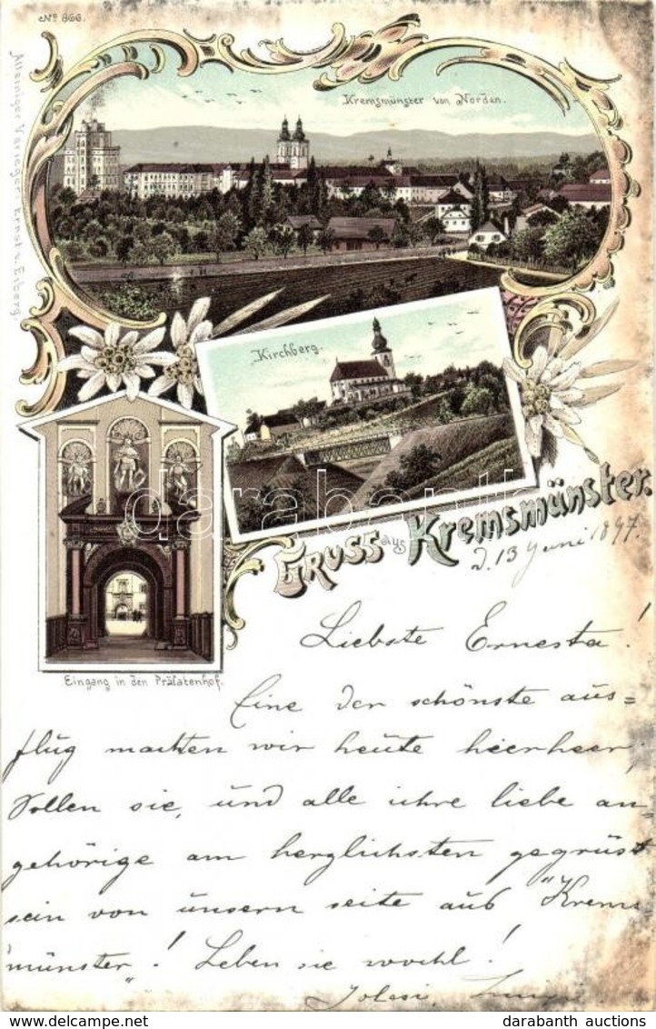 * T2/T3 1897 (Vorläufer!) Kremsmünster, Kirchdorf An Der Krems; Kirchberg, Eingang In Den Präfatenhof / Church, General  - Otros & Sin Clasificación