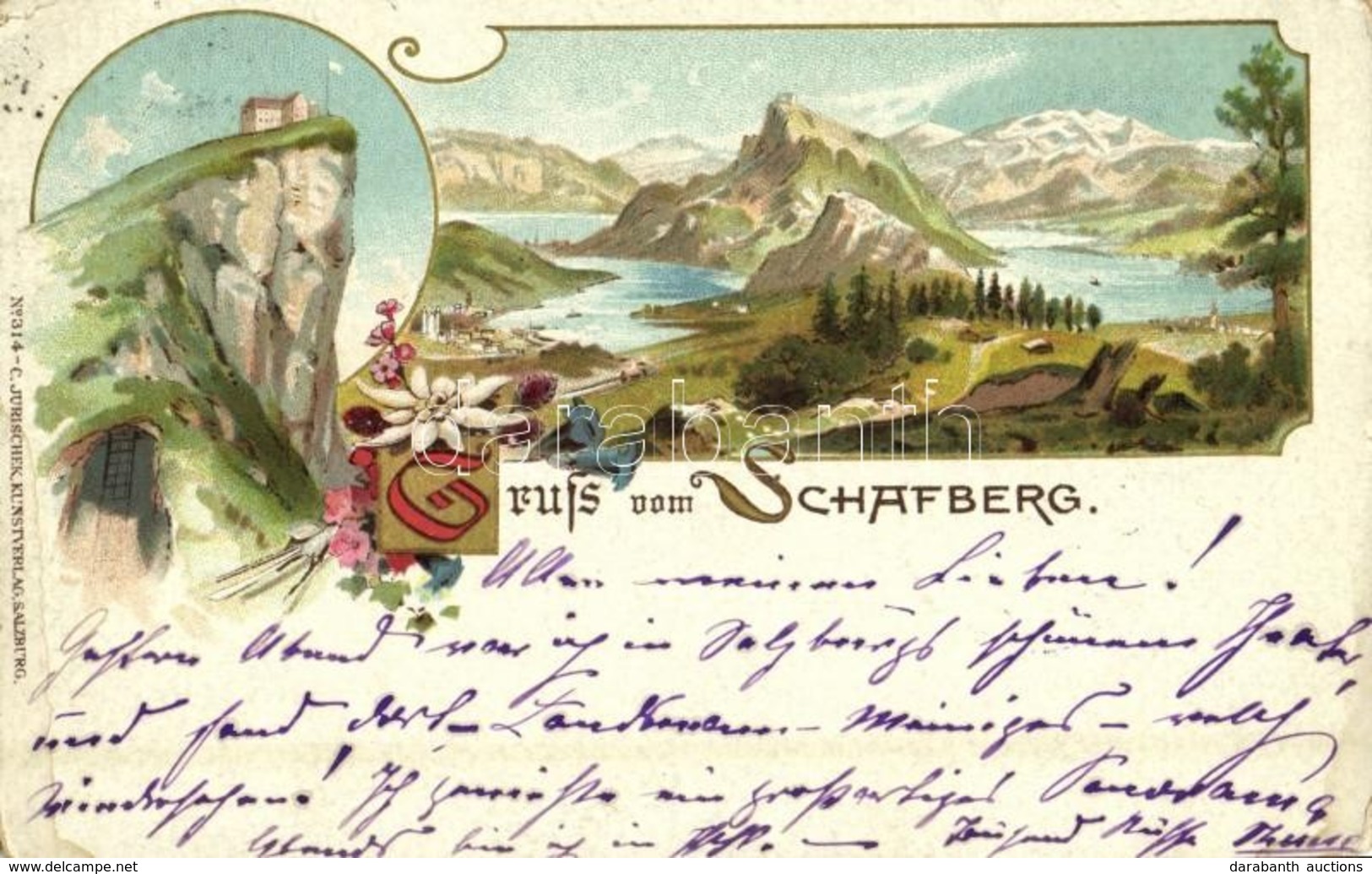 T3 1900 Schafberg (Salzkammergut), Mountain Peak, Chalet. C. Jurischek Kunstverlag No. 314. Art Nouveau, Floral, Litho ( - Otros & Sin Clasificación