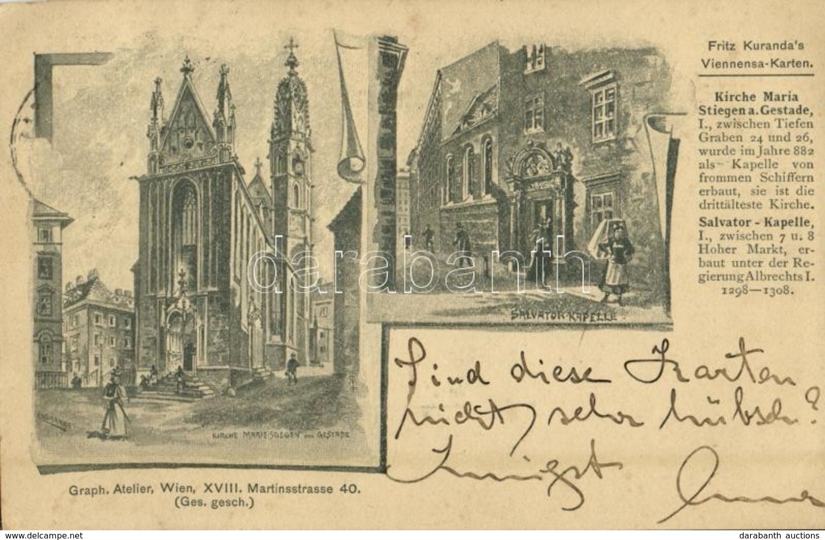 T2 1897 Vienna, Wien, Bécs I. Kirche Maria Stiegen Am Gestade, Salvator-Kapelle, Fritz Kuranda's Viennensa-Karten / Chur - Other & Unclassified
