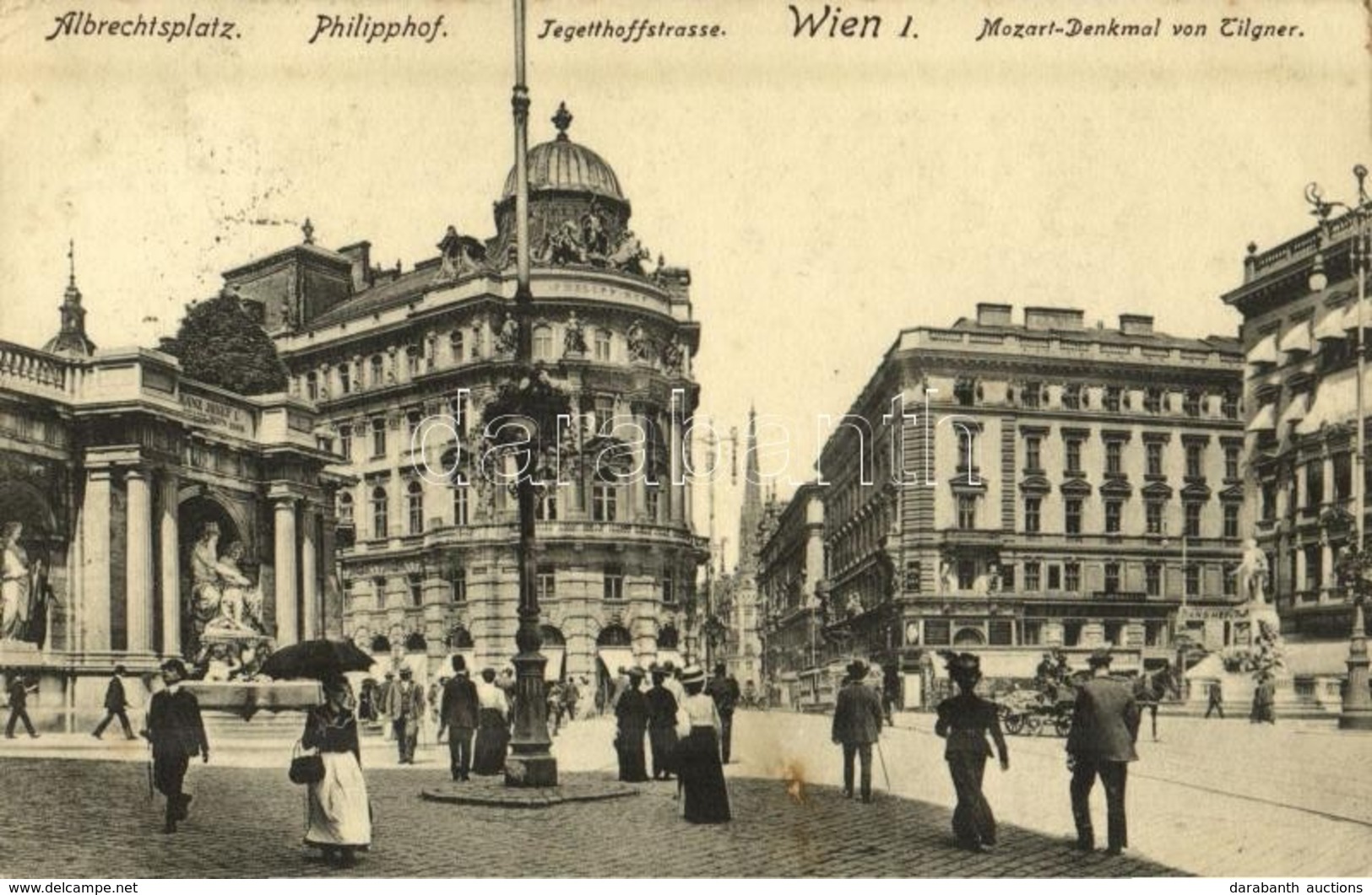 T2/T3 1909 Wien, Vienna, Bécs I. Albrechtsplatz, Philipphof, Tegetthoffstrasse, Mozart-Denkmal / Square, Beer Hall, Pala - Otros & Sin Clasificación