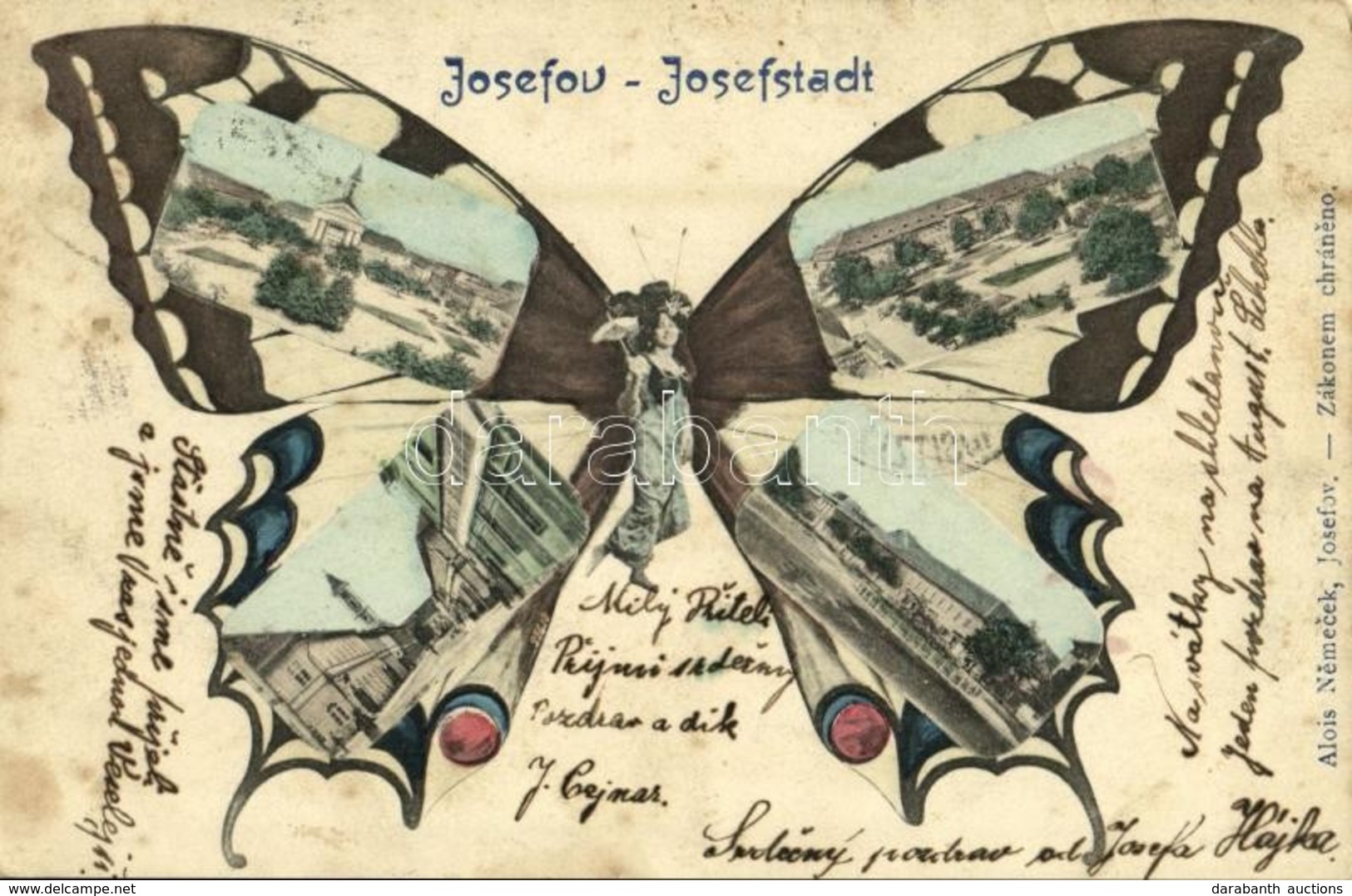 * T3 1905 Josefov, Josefstadt (Jaromer, Jermer); Alois Nemecek Zákonem Chráneno. Butterfly Lady Montage, Art Nouveau  (R - Sonstige & Ohne Zuordnung