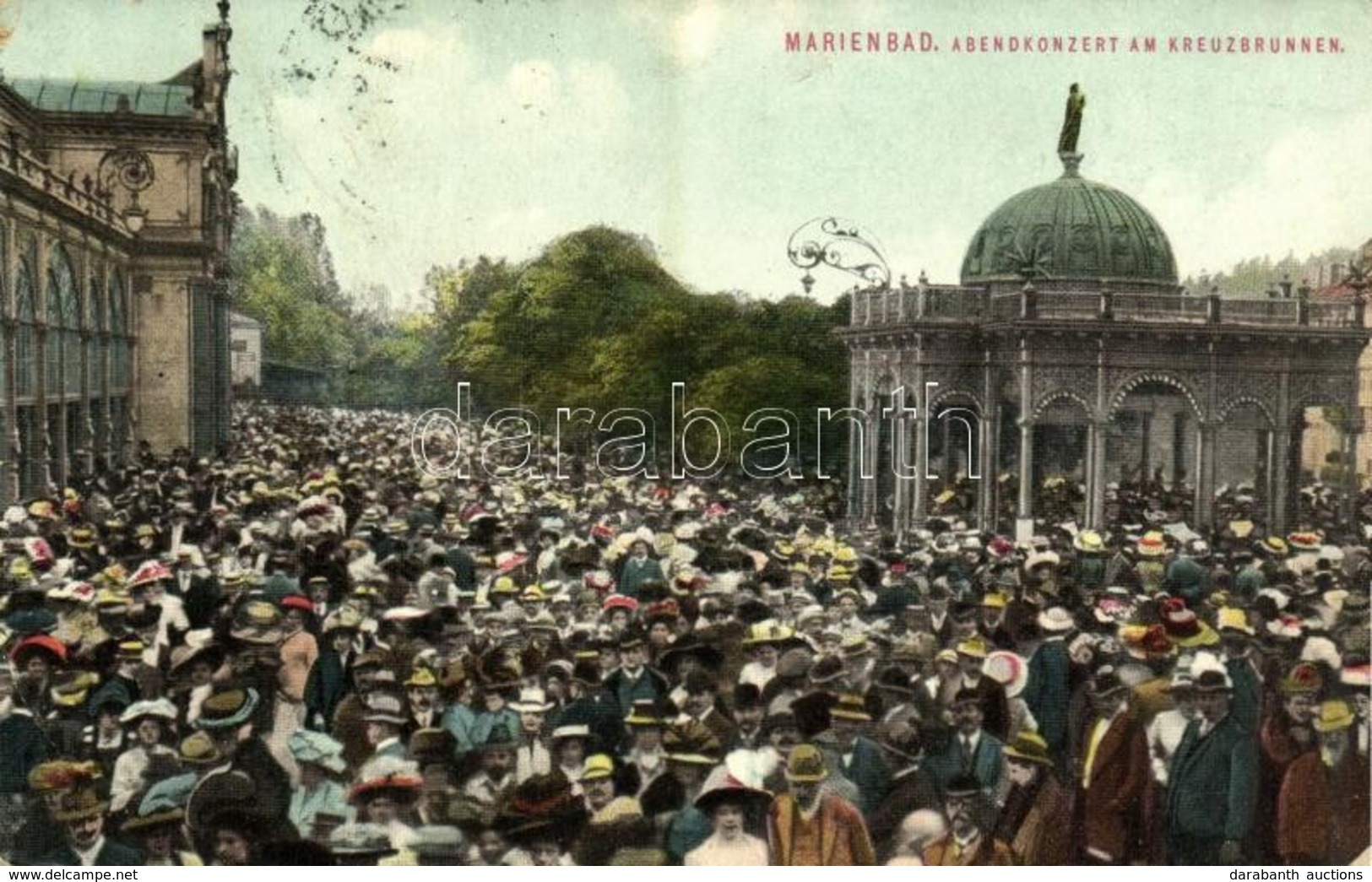 T2/T3 1910 Mariánské Lázne, Marienbad; Abendkonzert Am Kreuzbrunnen / Spa, Music Concert, Crowd (EK) - Sonstige & Ohne Zuordnung