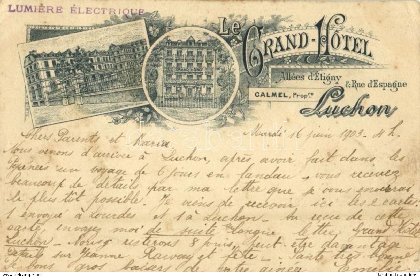 T2/T3 1903 Bagneres-de-Luchon, Le Grand Hotel / Hotel, Art Nouveau (EK) - Other & Unclassified