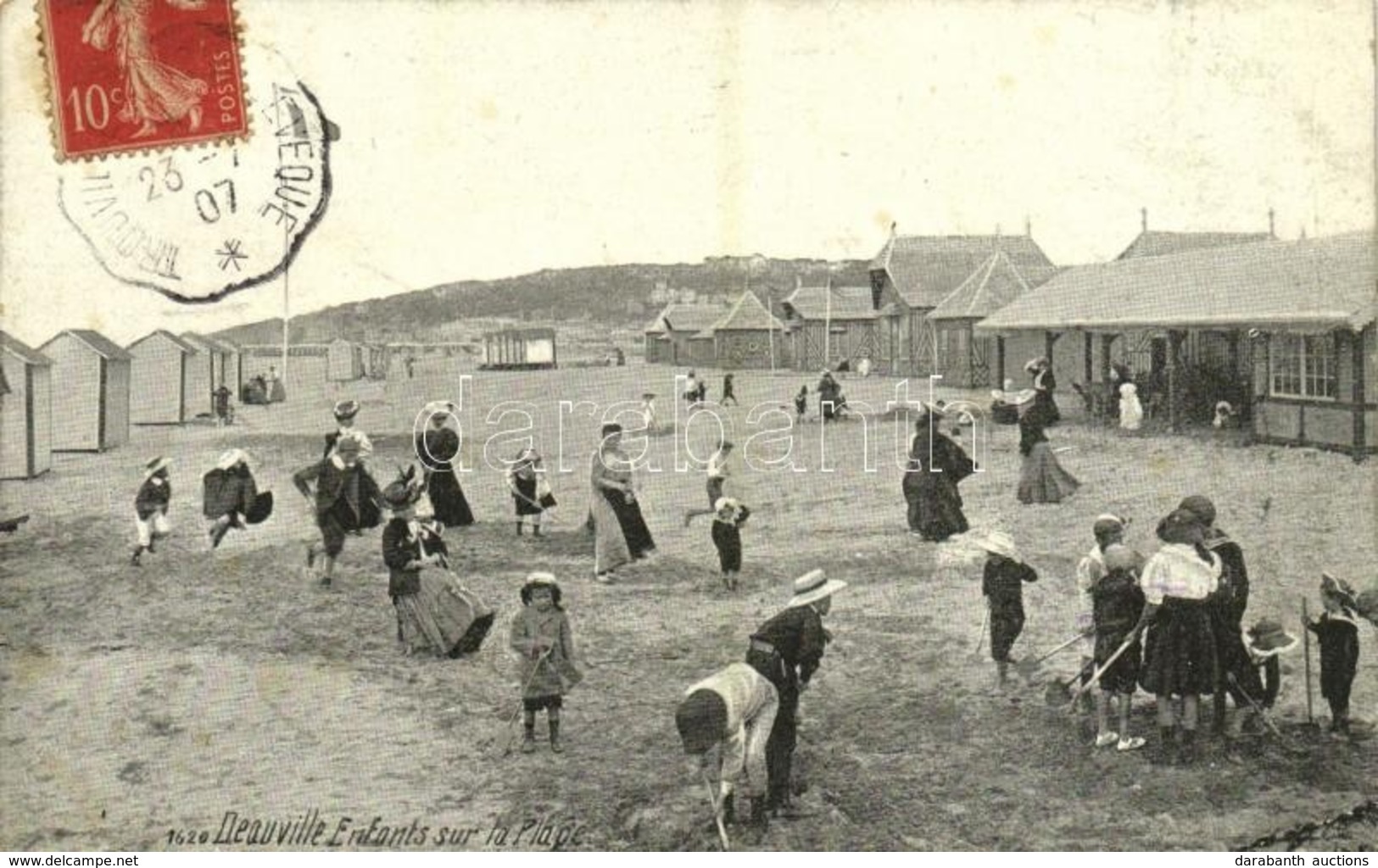 T2/T3 1907 Deauville, Enfants Sur La Plage / Children On The Beach. TCV Card (fl) - Otros & Sin Clasificación