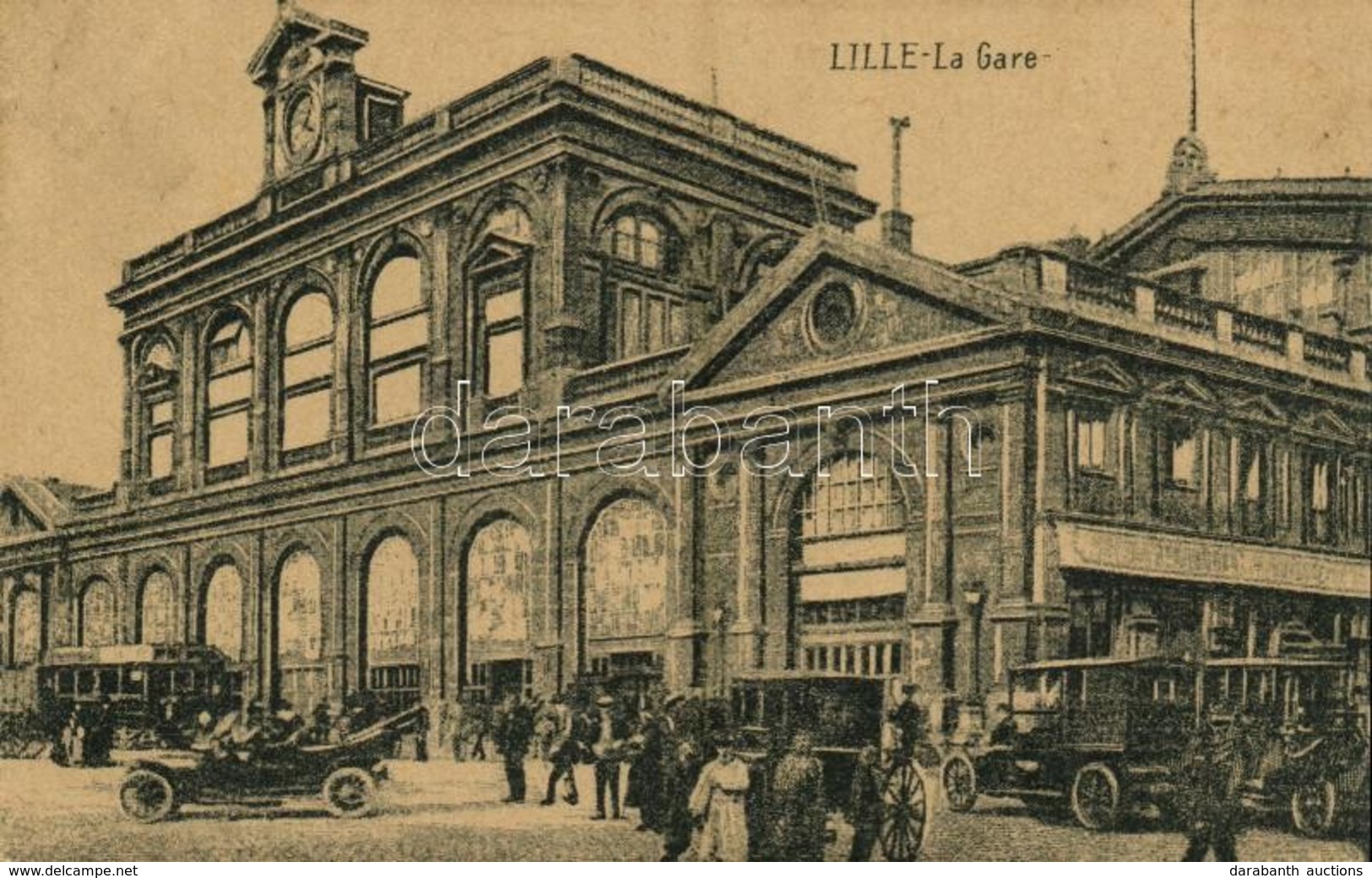 T2 1916 Lille, La Gare / Railway Station, Tram, Automobiles - Otros & Sin Clasificación