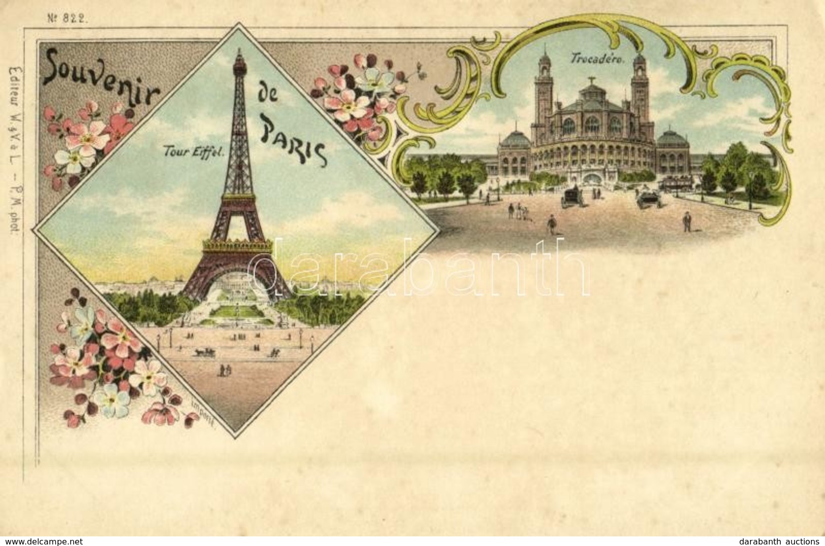 ** T4 Paris, Tour Eiffel, Trocadéro, No. 822. / Eiffel Tower, Palace, Art Nouveau, Litho (wet Damage) - Other & Unclassified